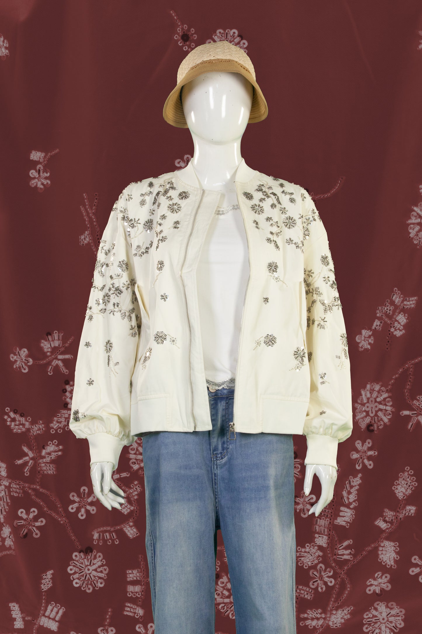Jaket Motif Bunga Silver