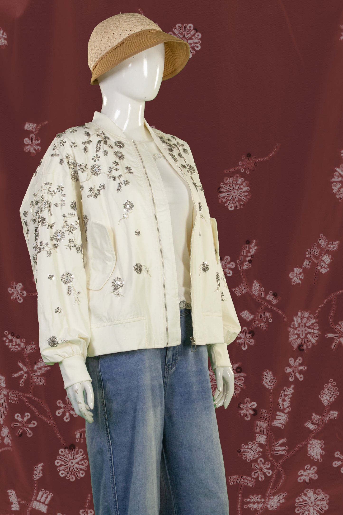 Jaket Motif Bunga Silver
