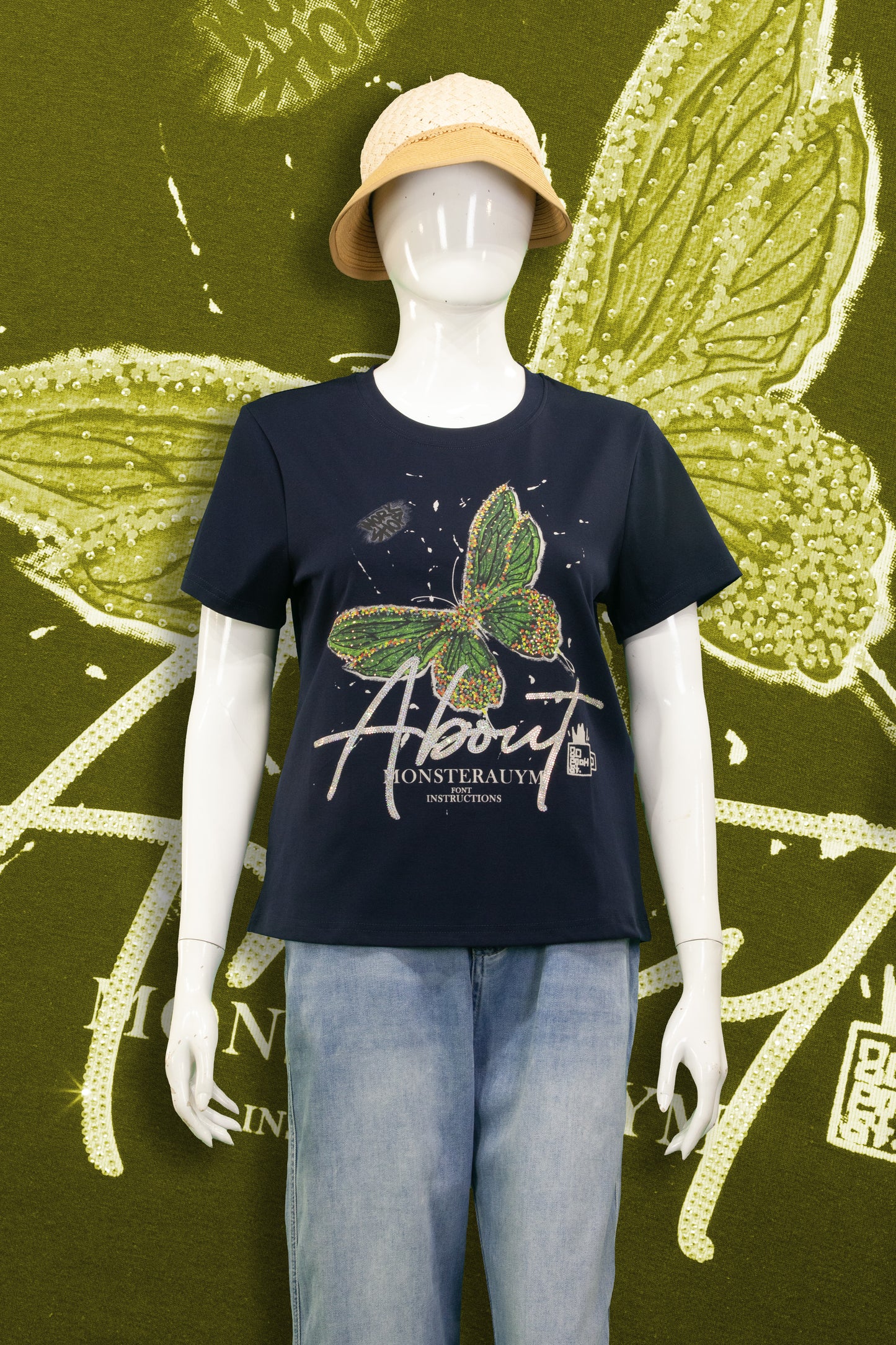 T-Shirt Motif Green Butterfly (Mata)