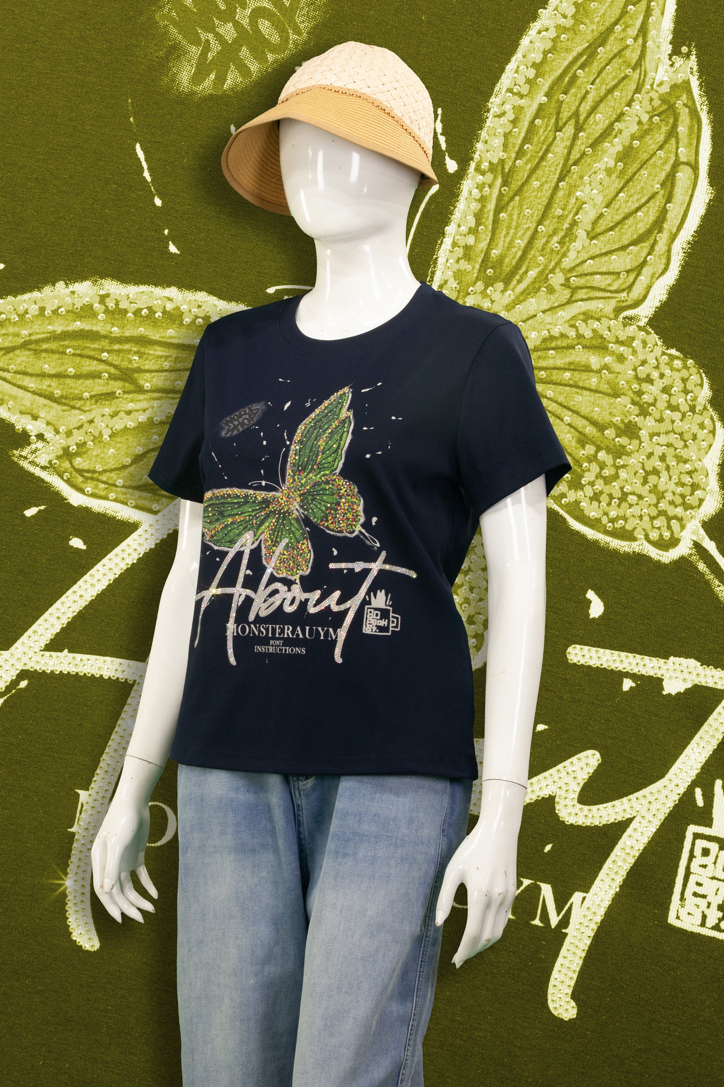 T-Shirt Motif Green Butterfly (Mata)