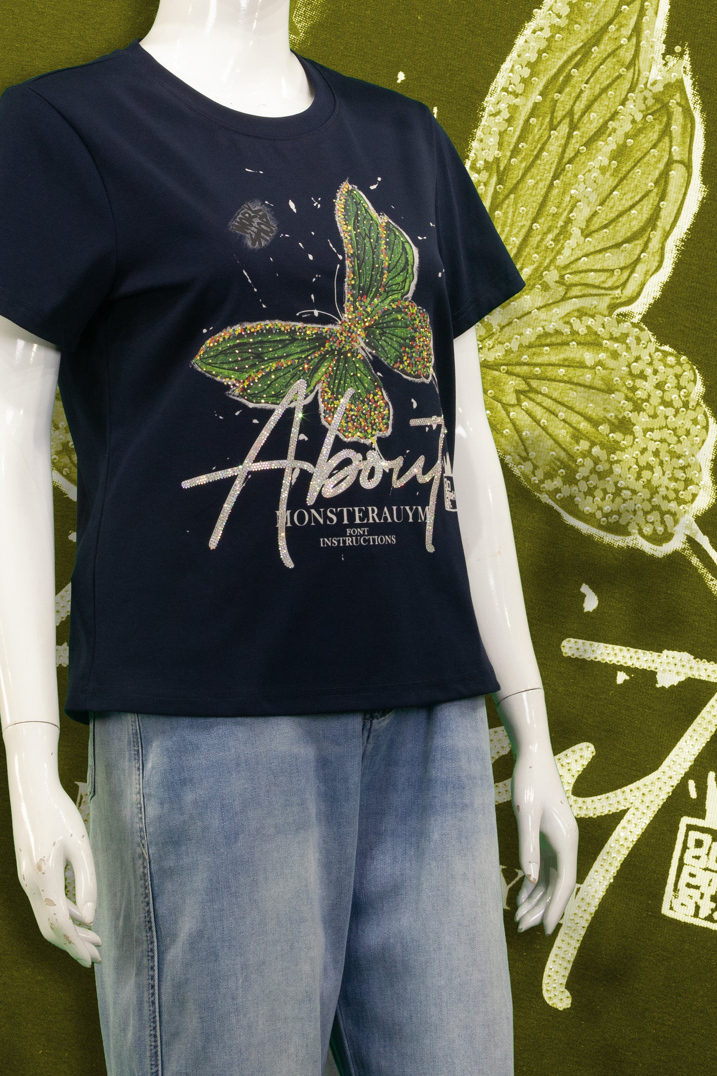 T-Shirt Motif Green Butterfly (Mata)