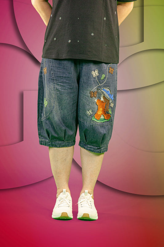 Celana Soft Jeans Motif Girl and Butterfly