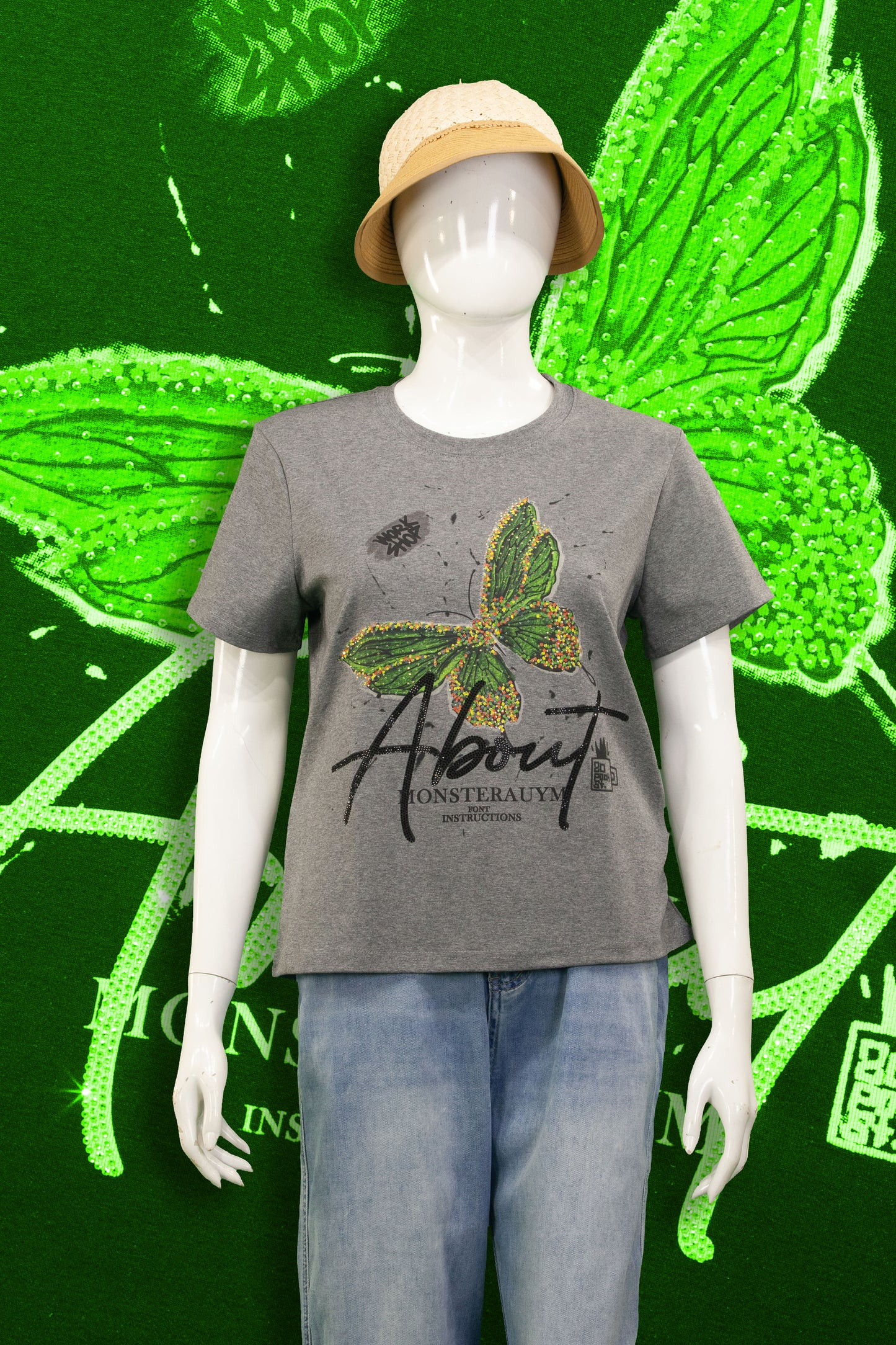 T-Shirt Motif Green Butterfly (Mata)