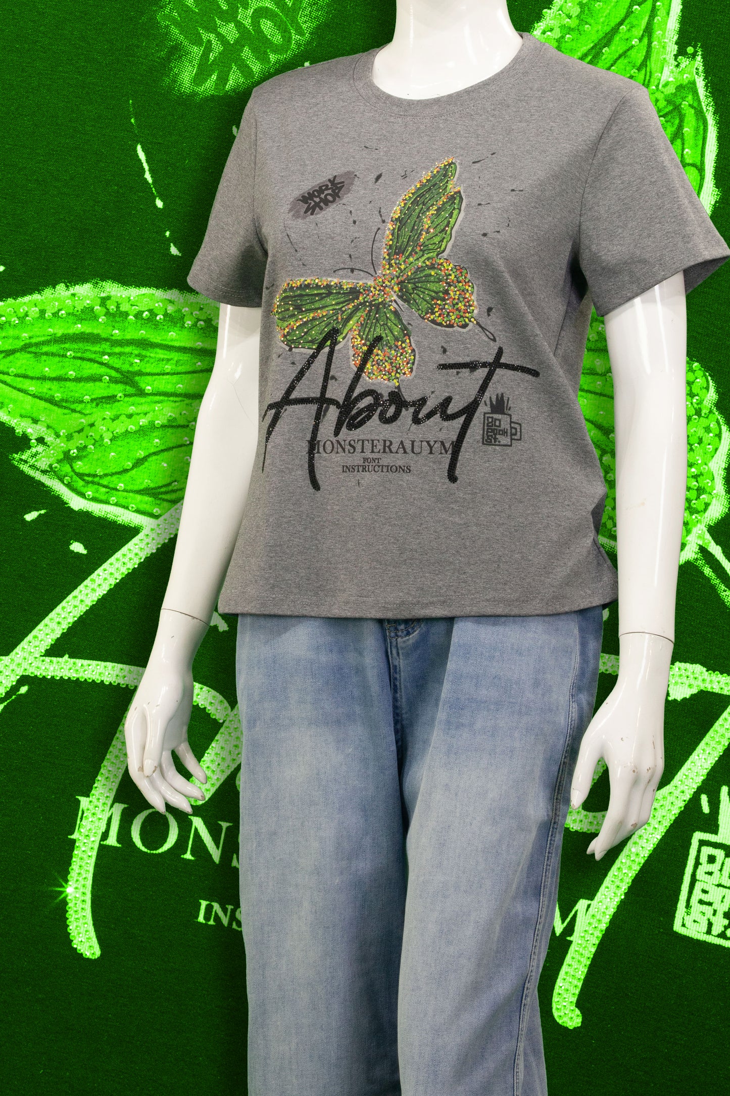 T-Shirt Motif Green Butterfly (Mata)