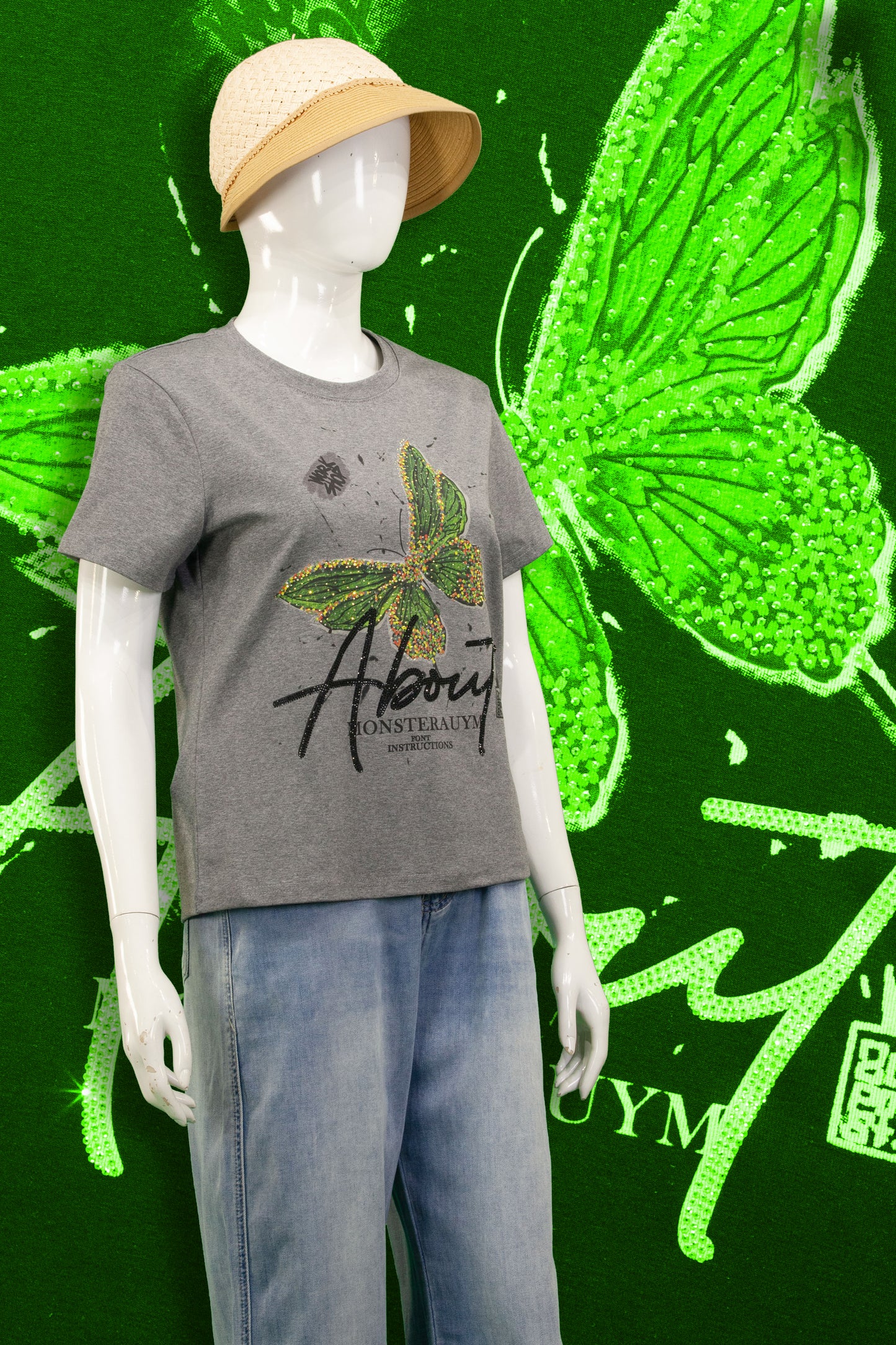 T-Shirt Motif Green Butterfly (Mata)