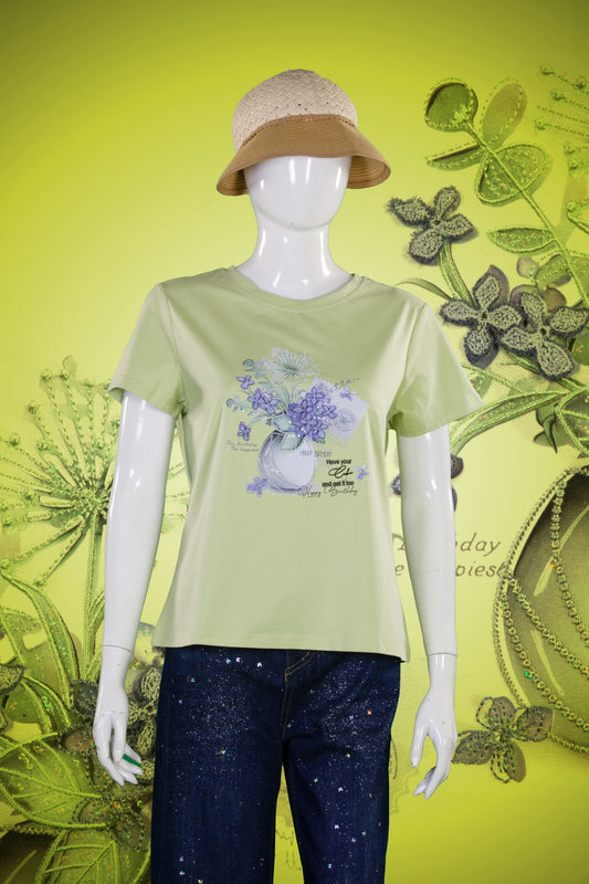 T-Shirt Serat Bambu Sulam (Timbul) Motif Clover