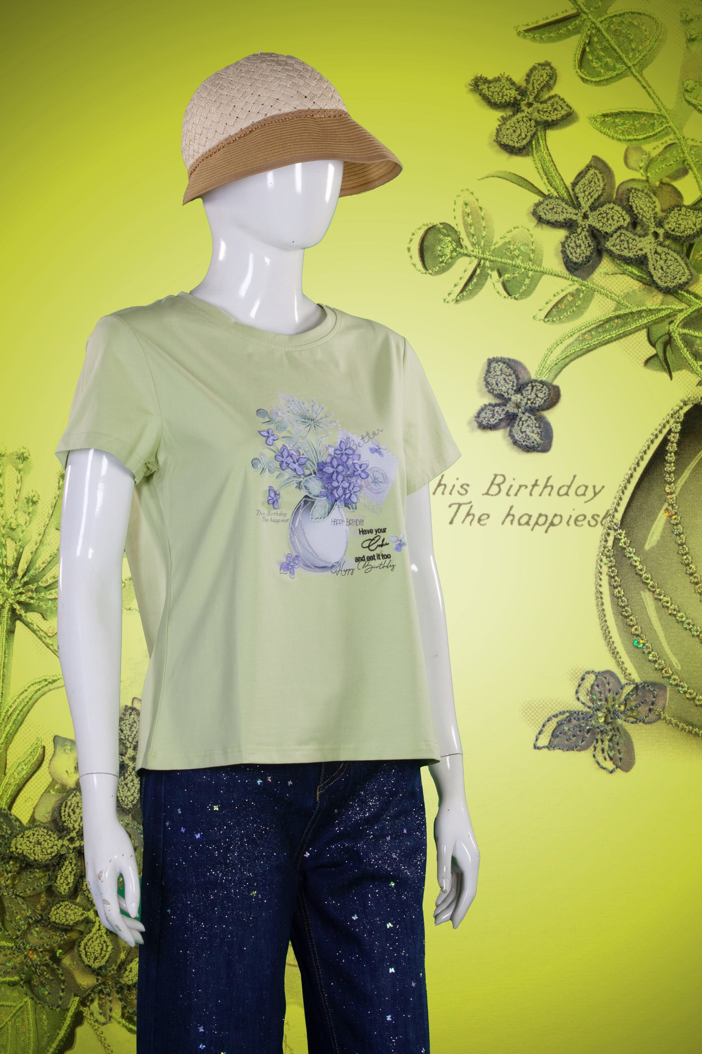 T-Shirt Serat Bambu Sulam (Timbul) Motif Clover
