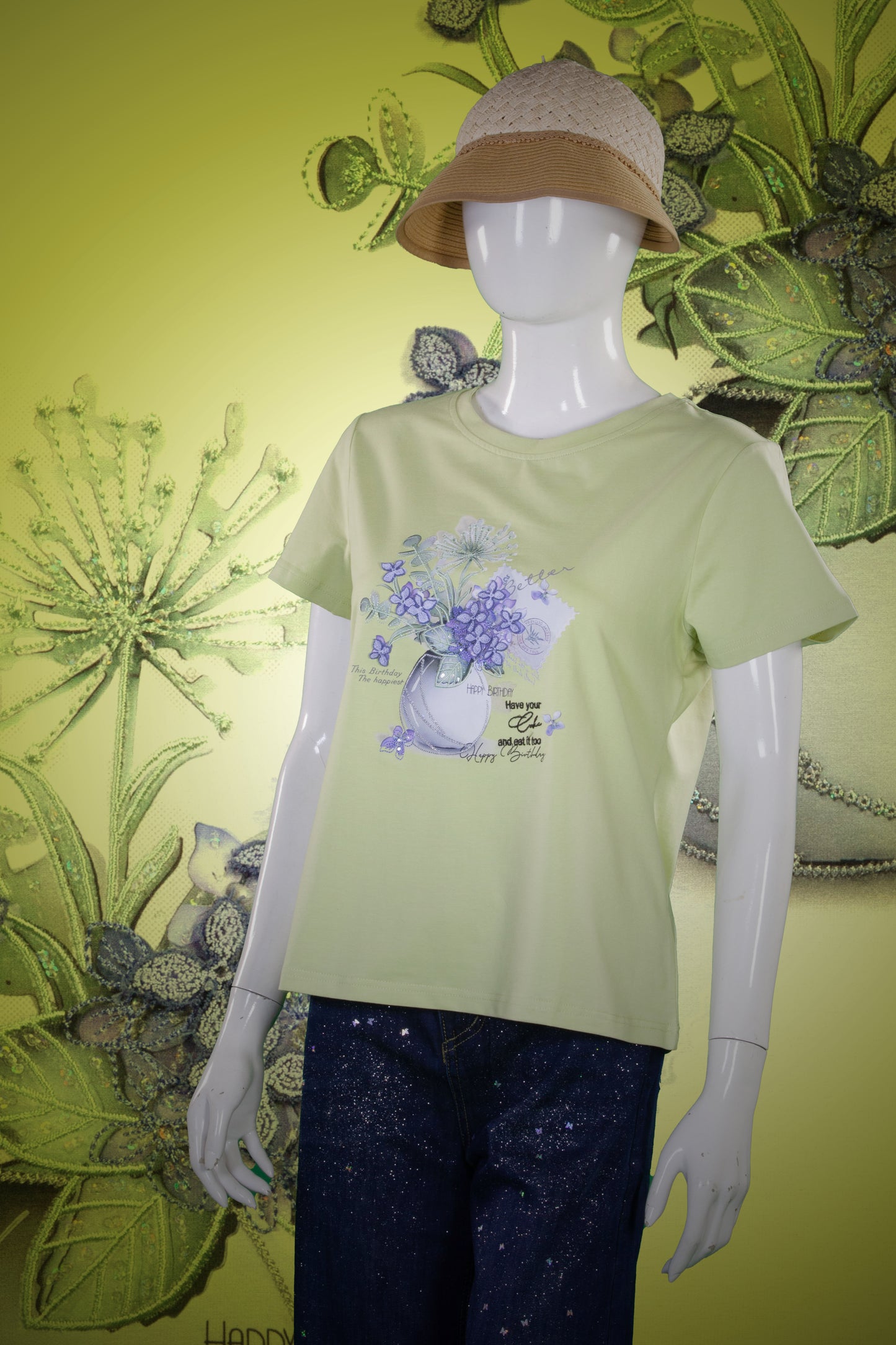 T-Shirt Serat Bambu Sulam (Timbul) Motif Clover