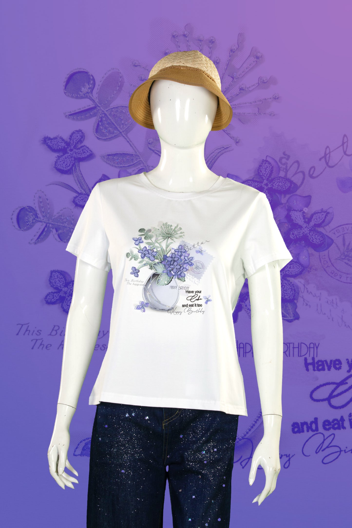 T-Shirt Serat Bambu Sulam (Timbul) Motif Clover
