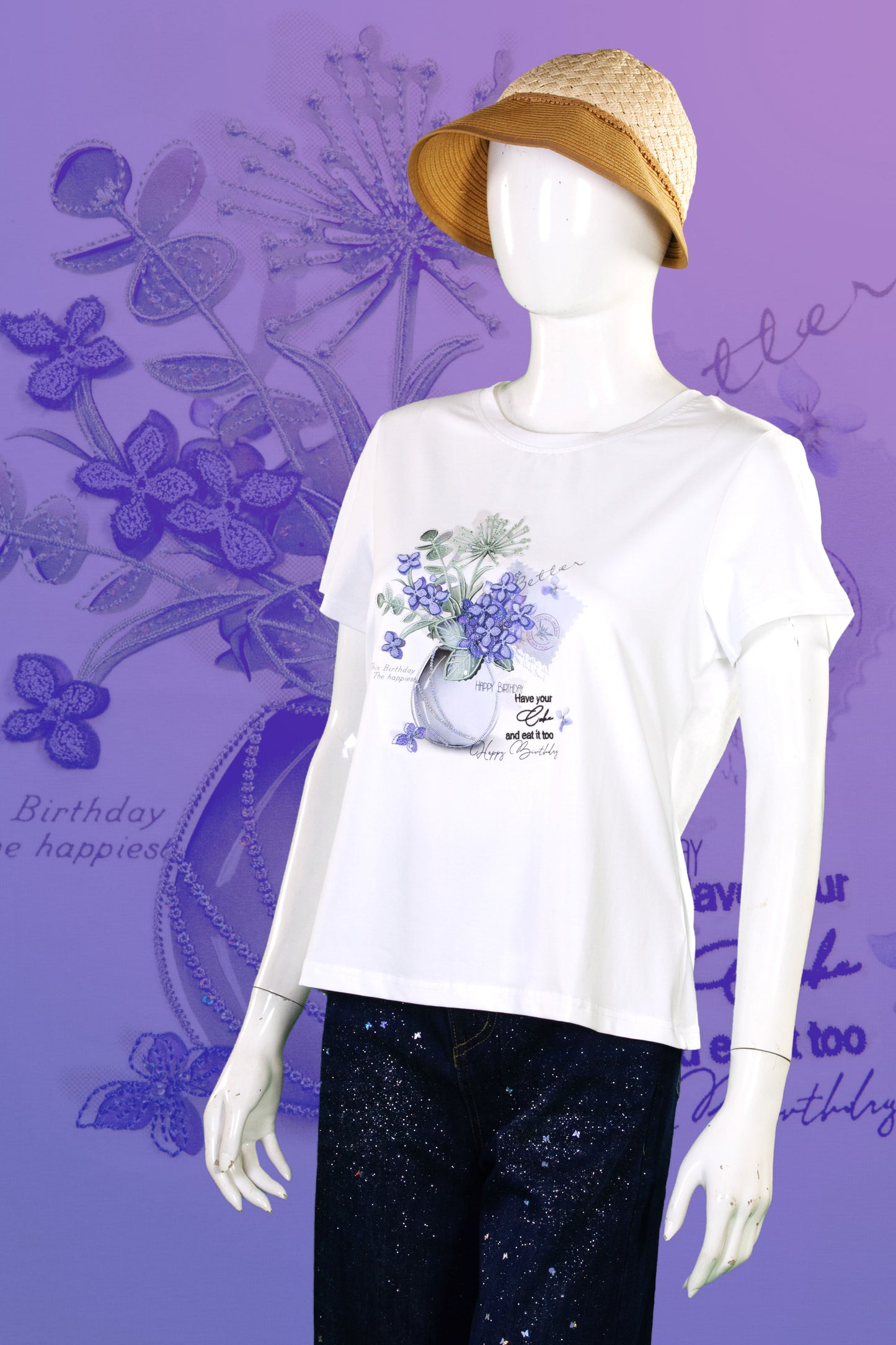 T-Shirt Serat Bambu Sulam (Timbul) Motif Clover