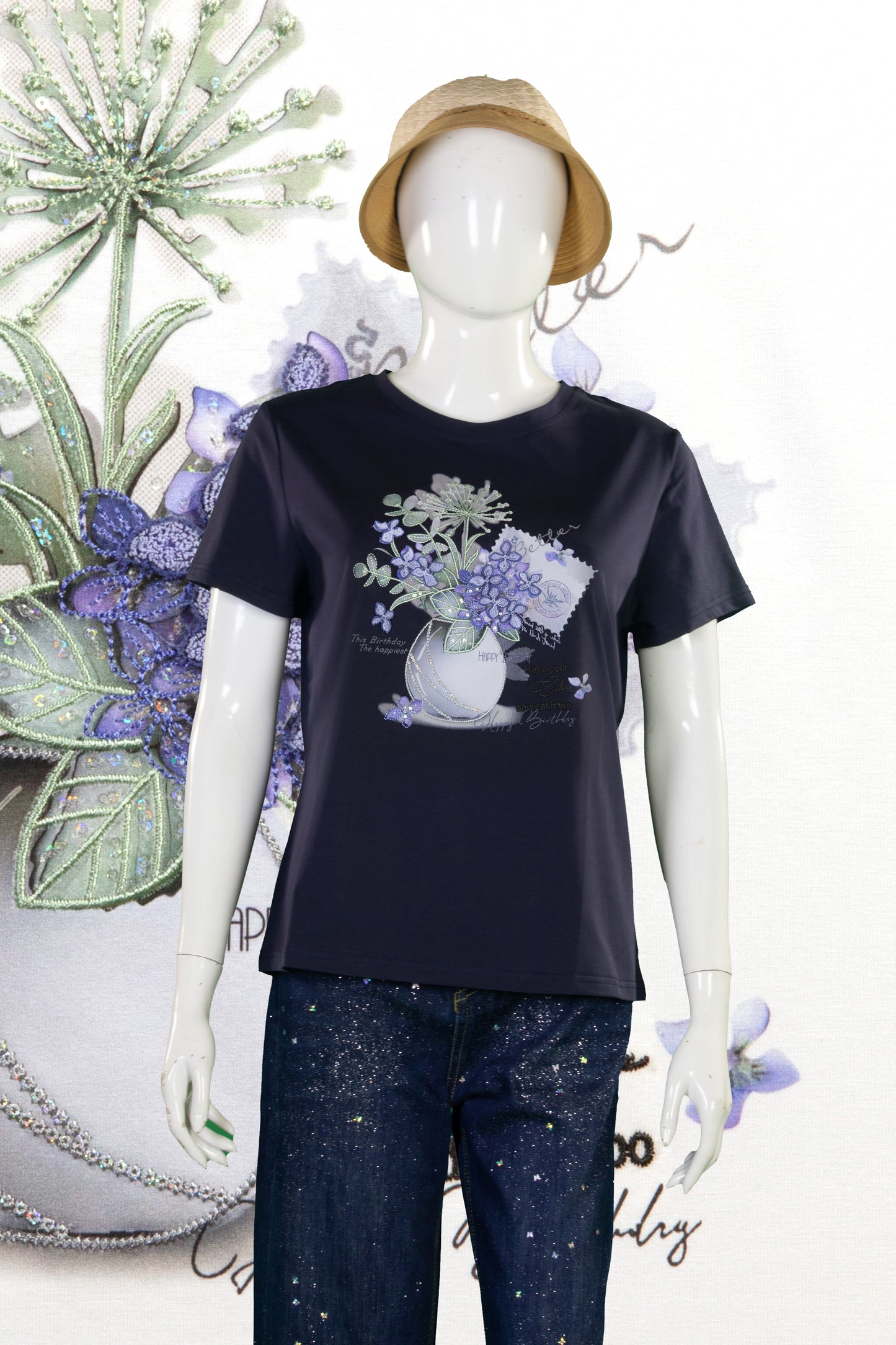 T-Shirt Serat Bambu Sulam (Timbul) Motif Clover