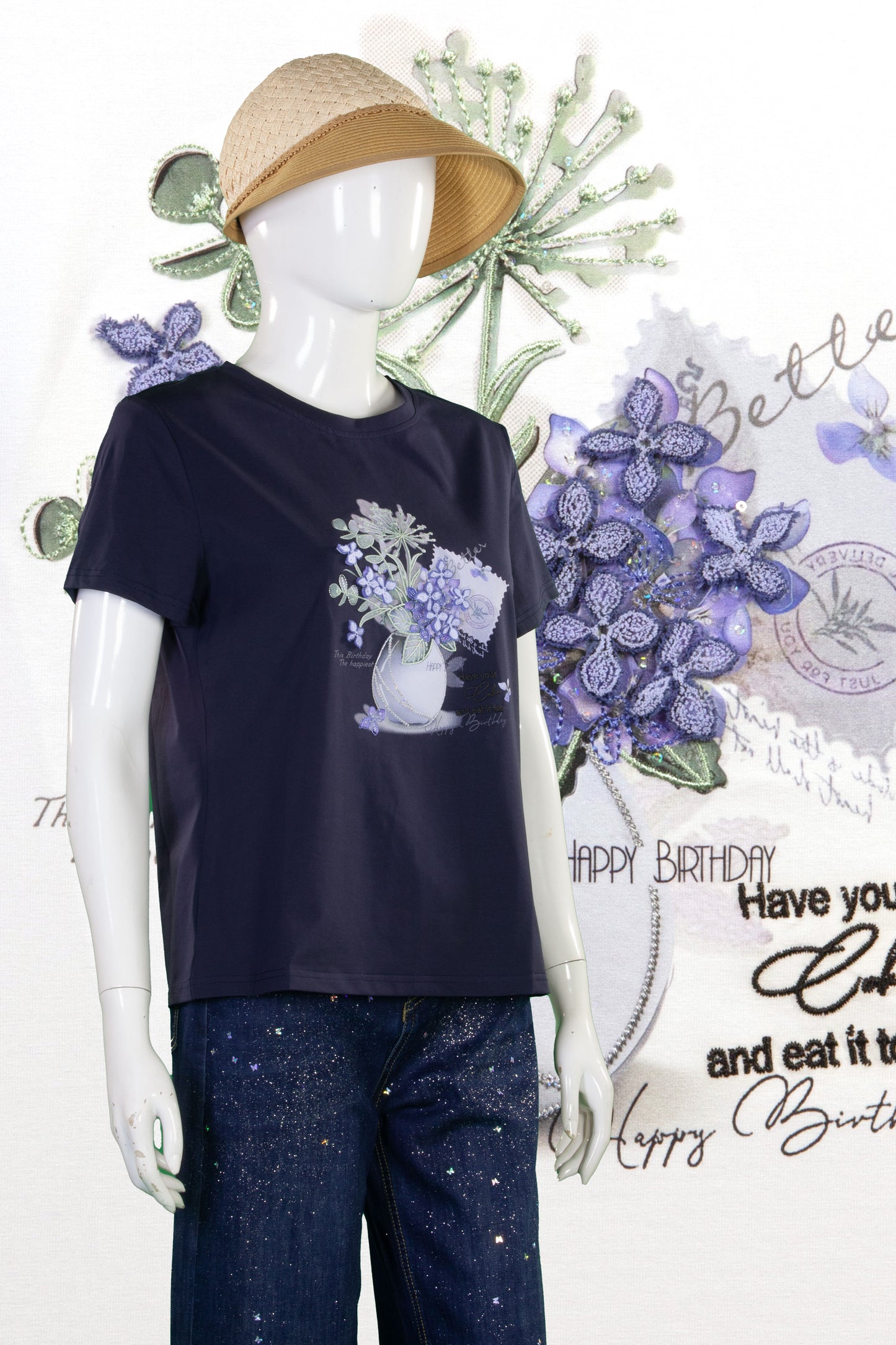 T-Shirt Serat Bambu Sulam (Timbul) Motif Clover