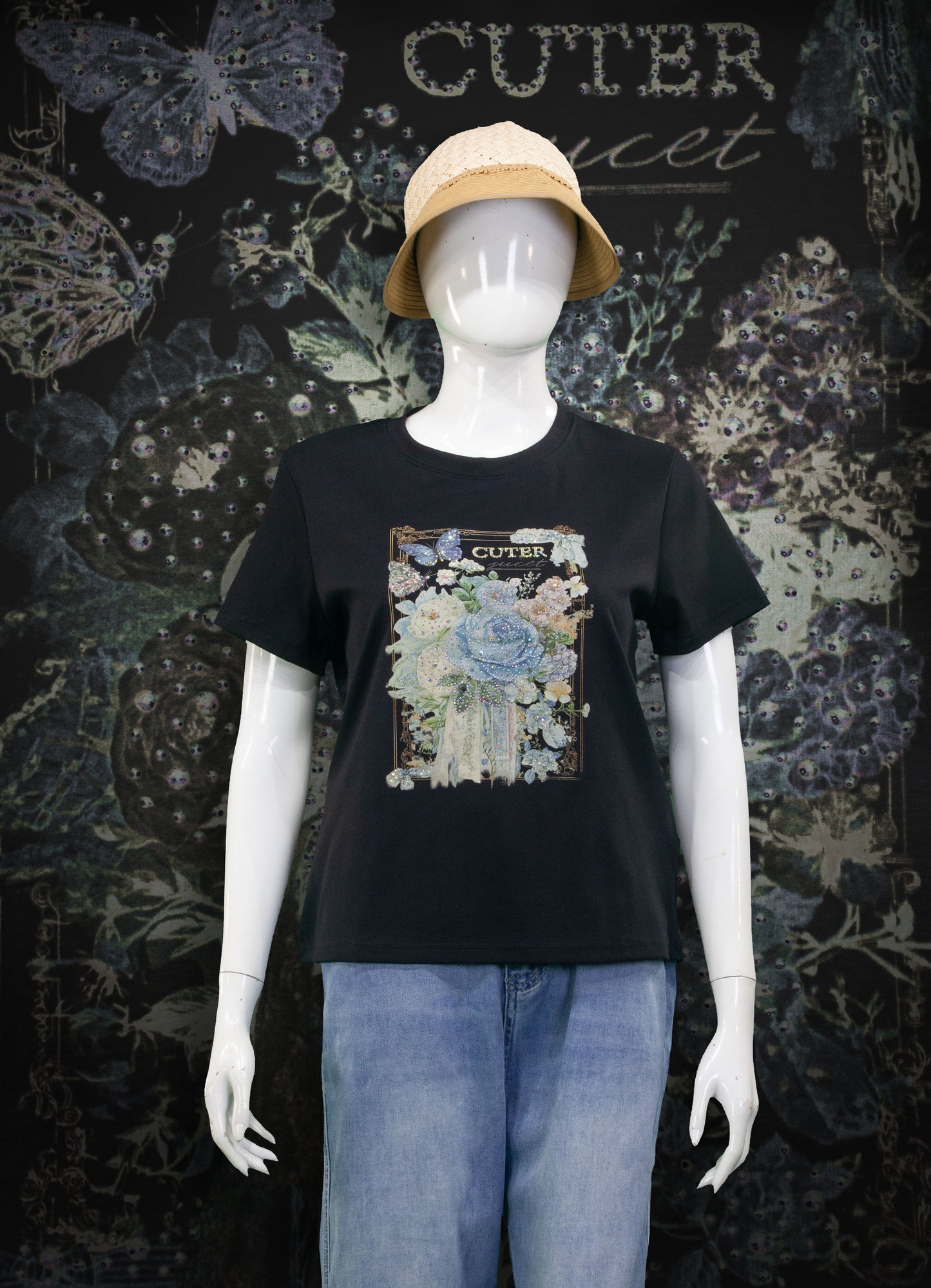 T-Shirt Motif Blue Rose (Mata)