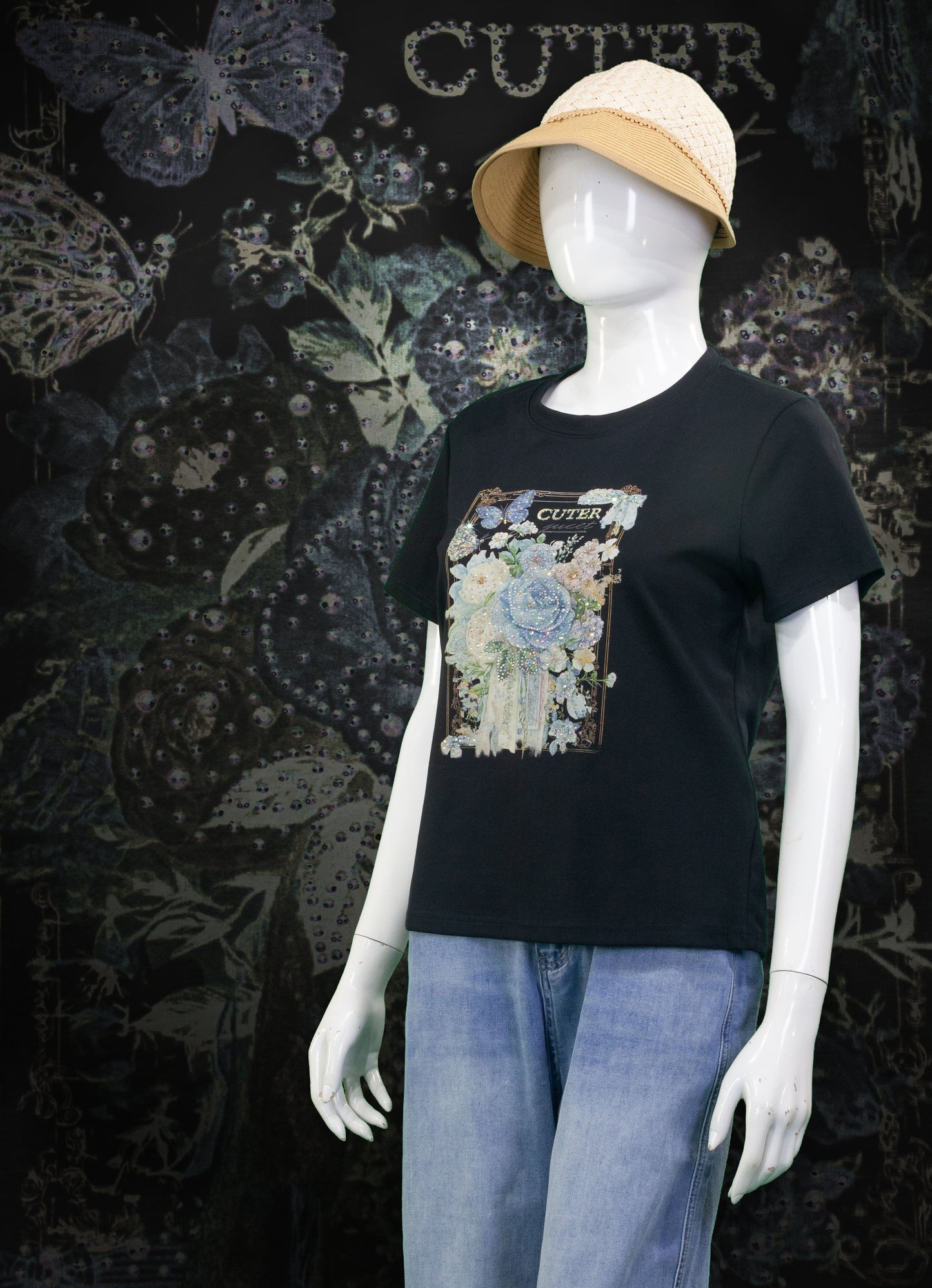 T-Shirt Motif Blue Rose (Mata)