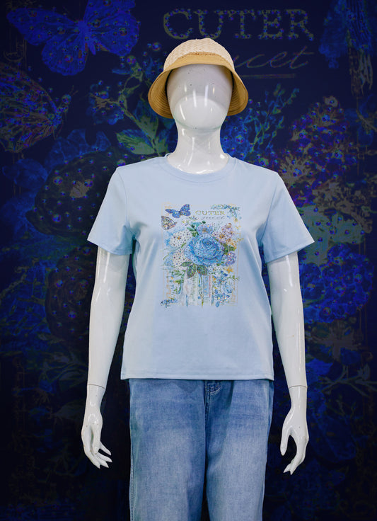 T-Shirt Motif Blue Rose (Mata)