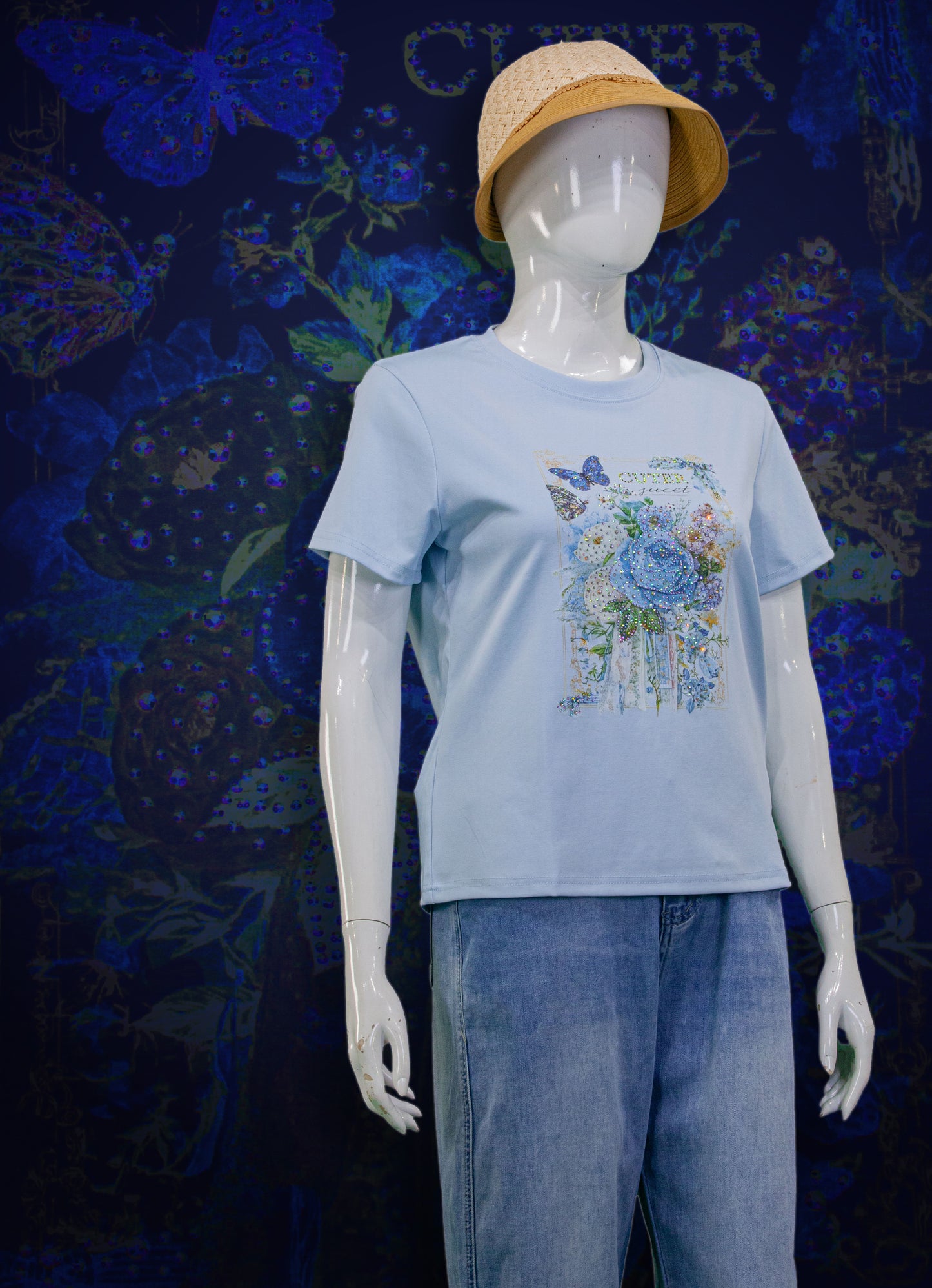 T-Shirt Motif Blue Rose (Mata)