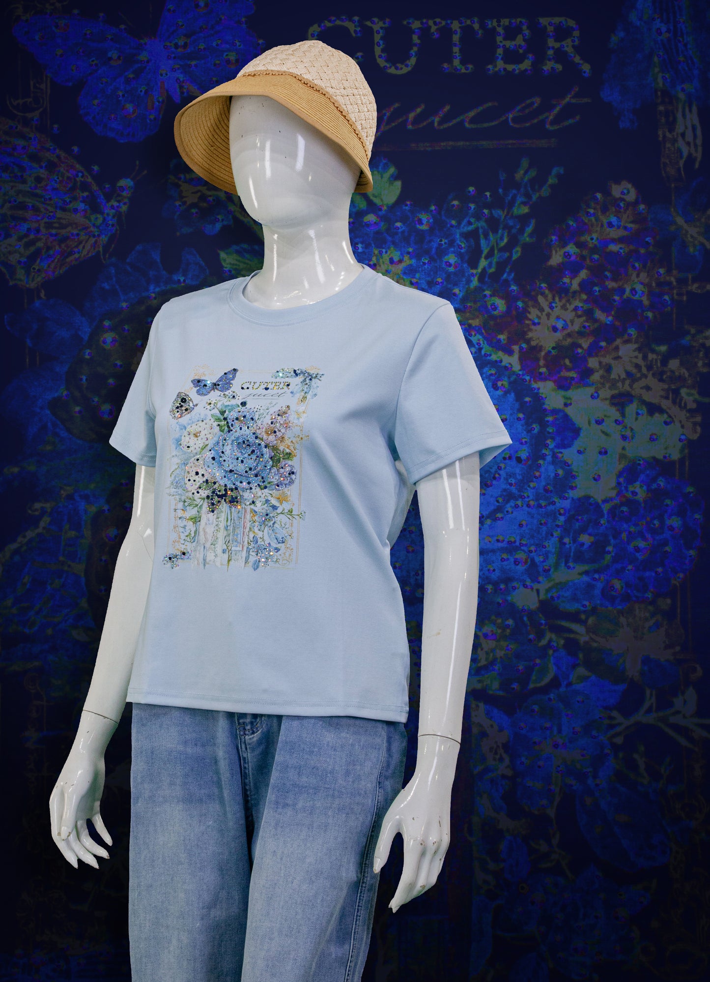 T-Shirt Motif Blue Rose (Mata)