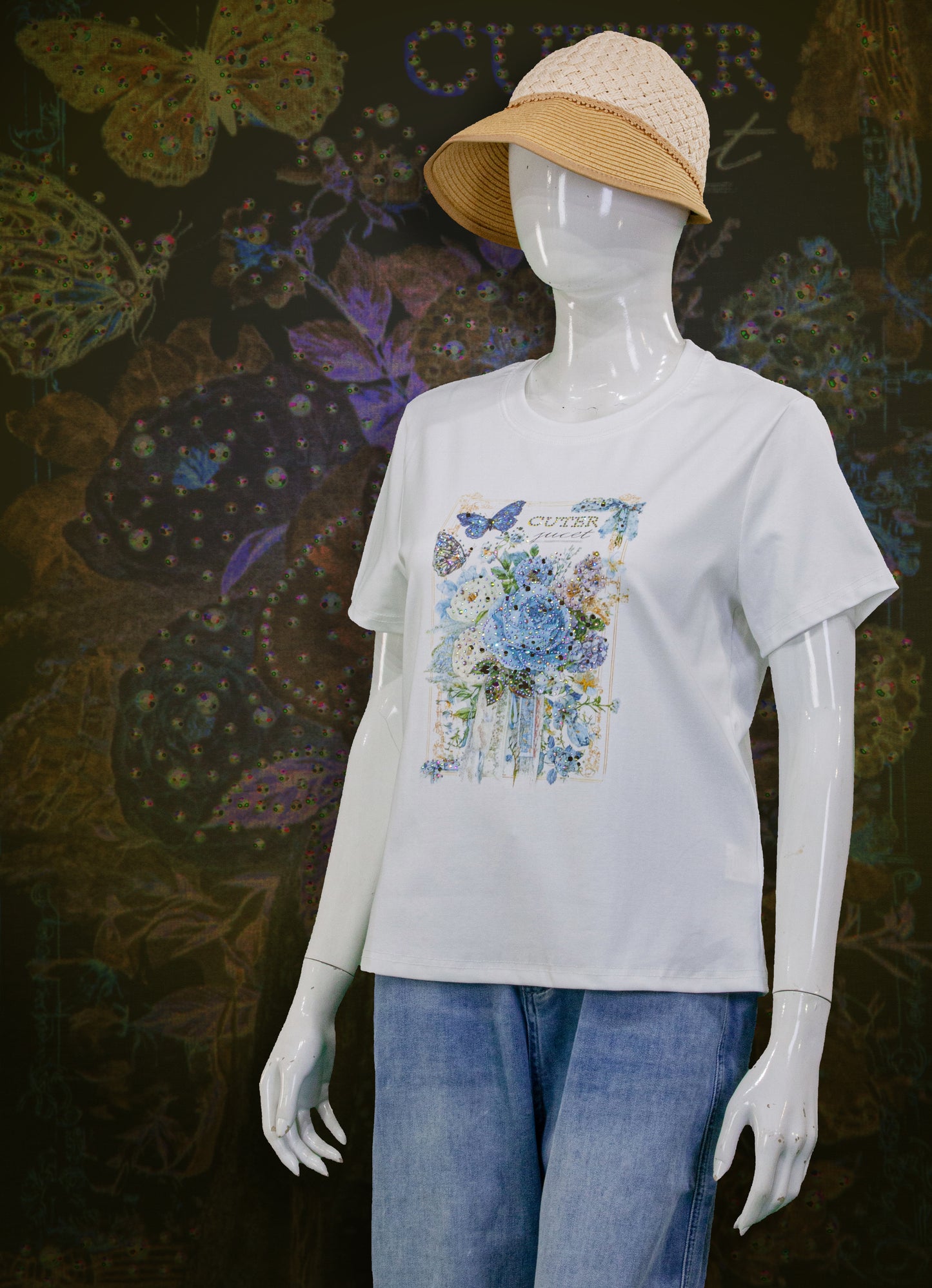 T-Shirt Motif Blue Rose (Mata)
