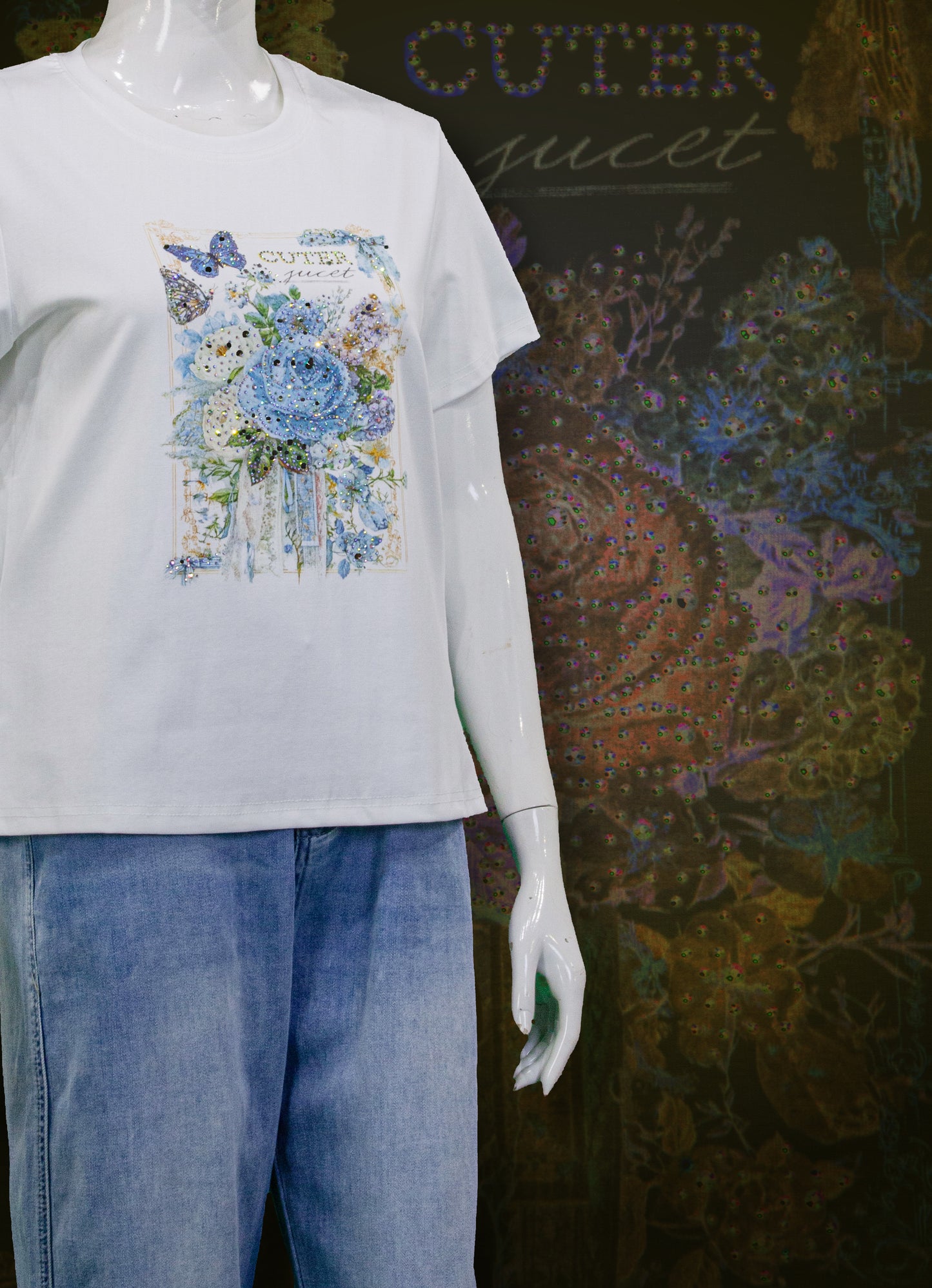 T-Shirt Motif Blue Rose (Mata)