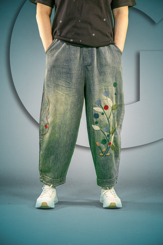 Celana Soft Jeans Motif Blooming Flower