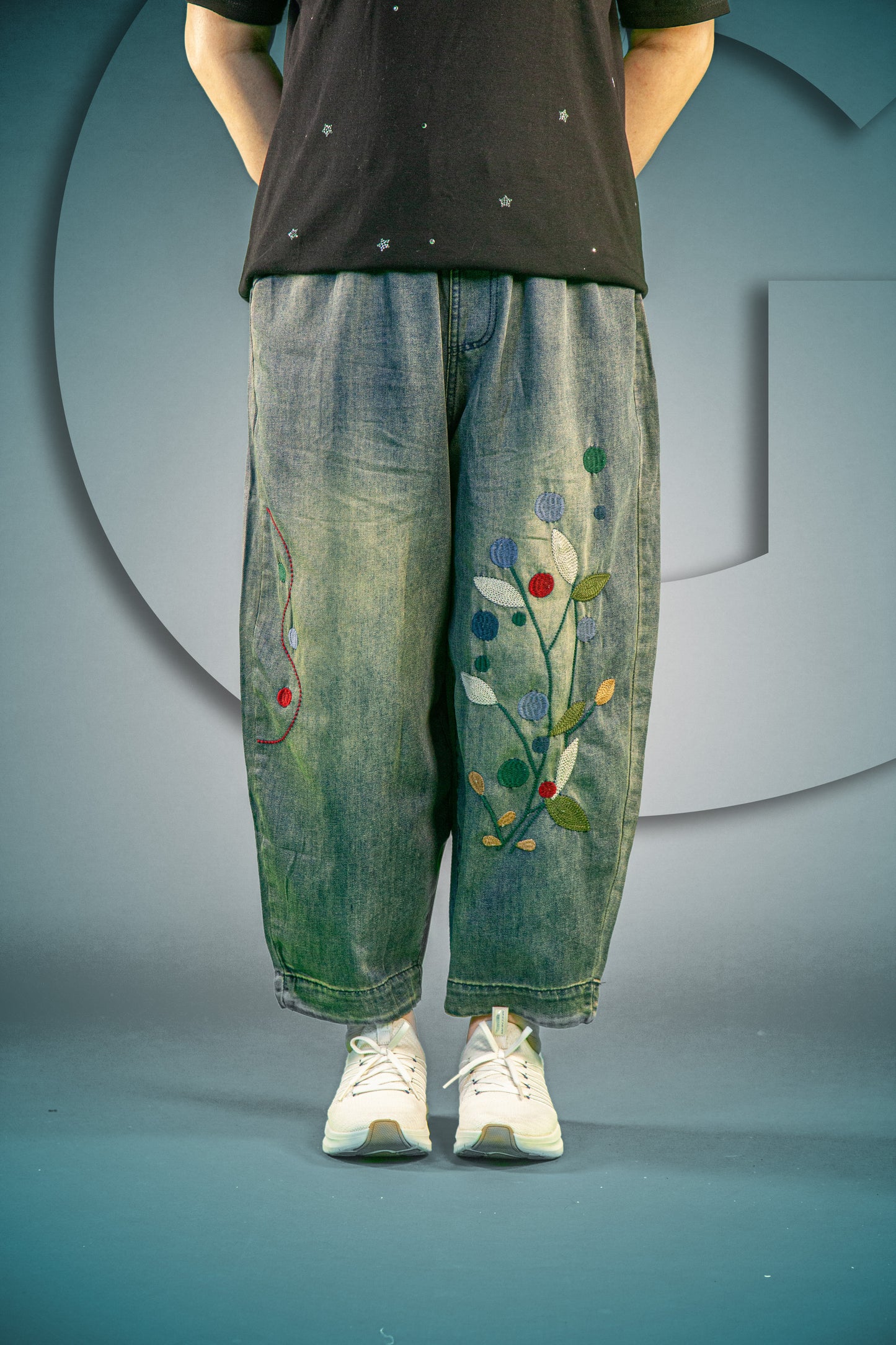 Celana Soft Jeans Motif Blooming Flower