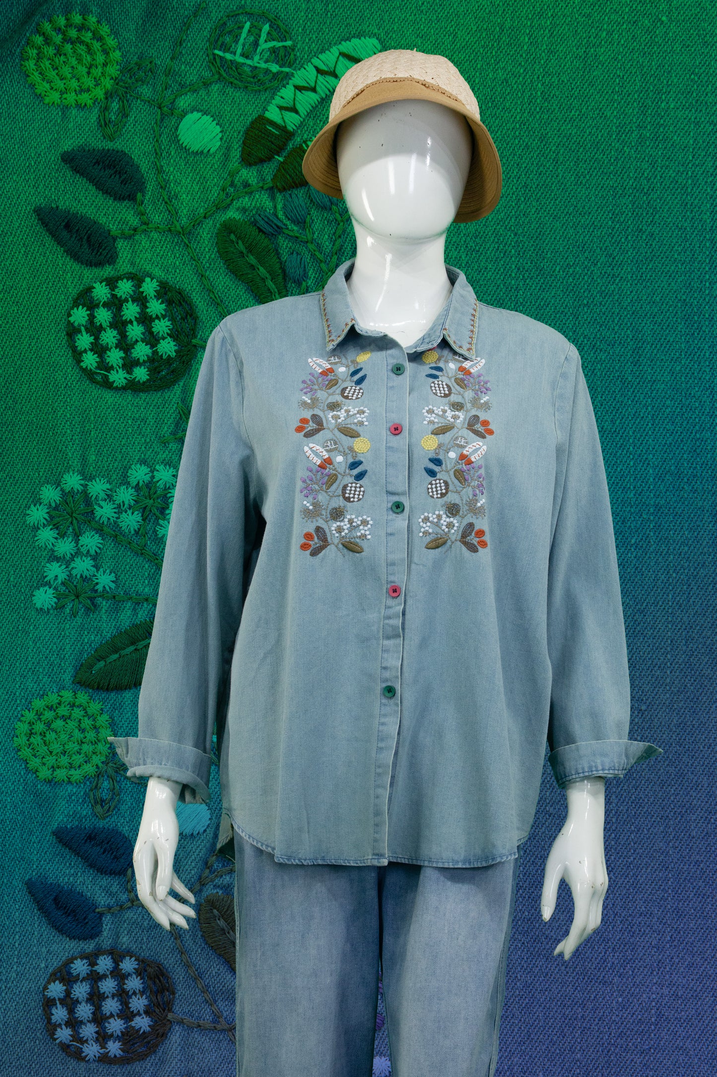 Blouse Soft Jeans Motif Bunga Multi Color