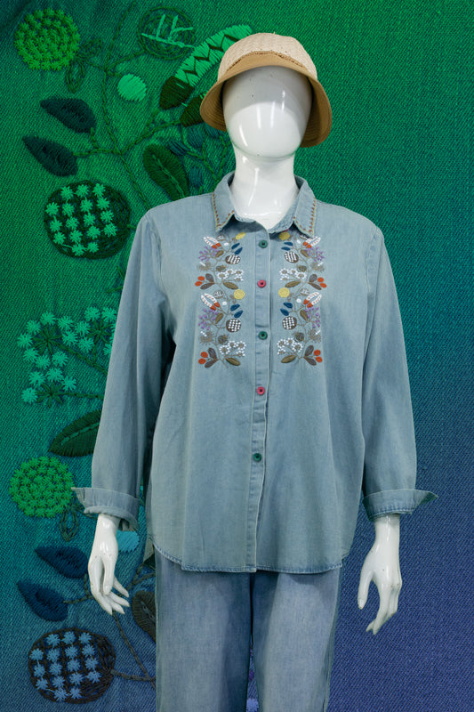Blouse Soft Jeans Motif Bunga Multi Color