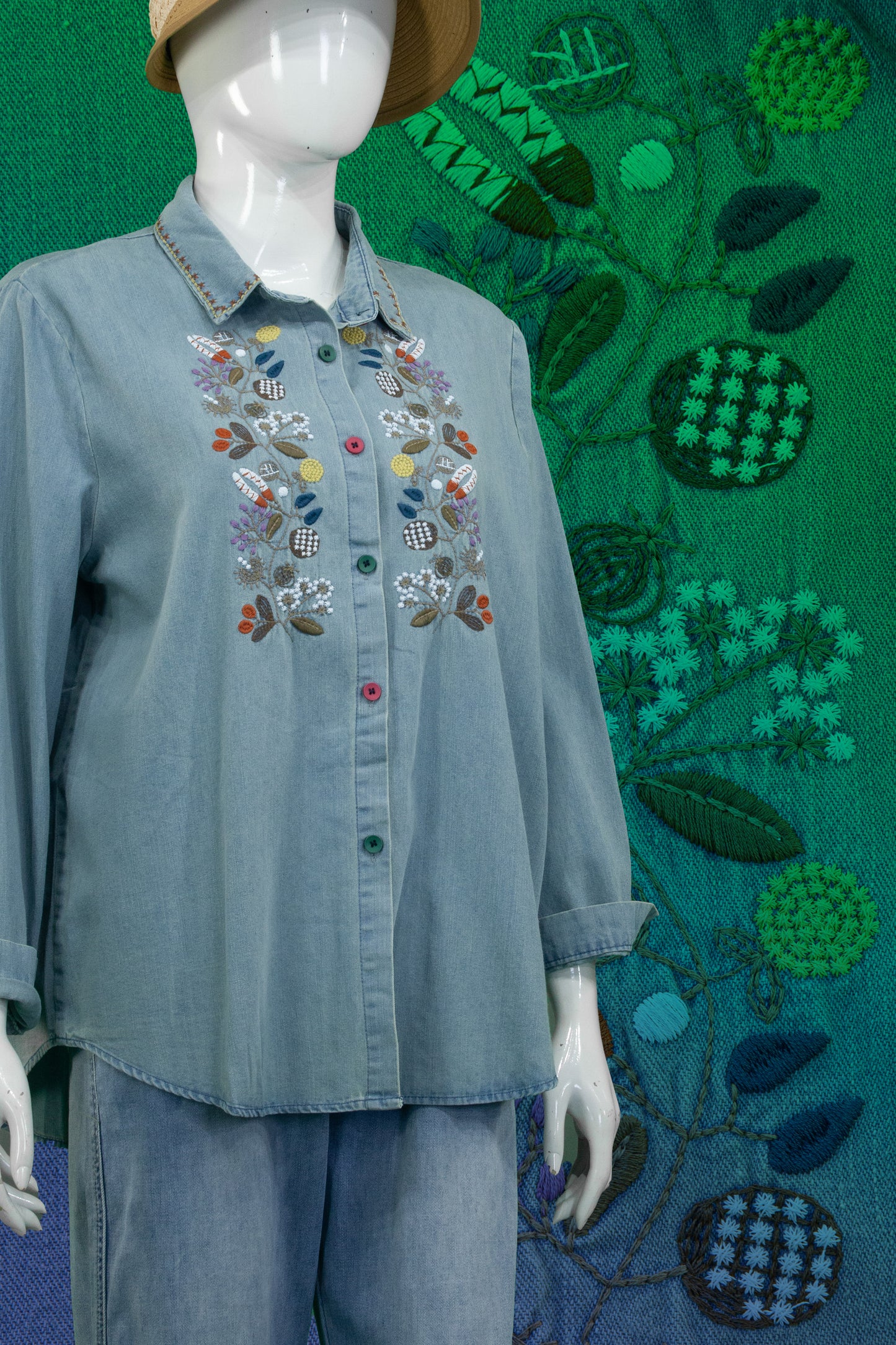 Blouse Soft Jeans Motif Bunga Multi Color