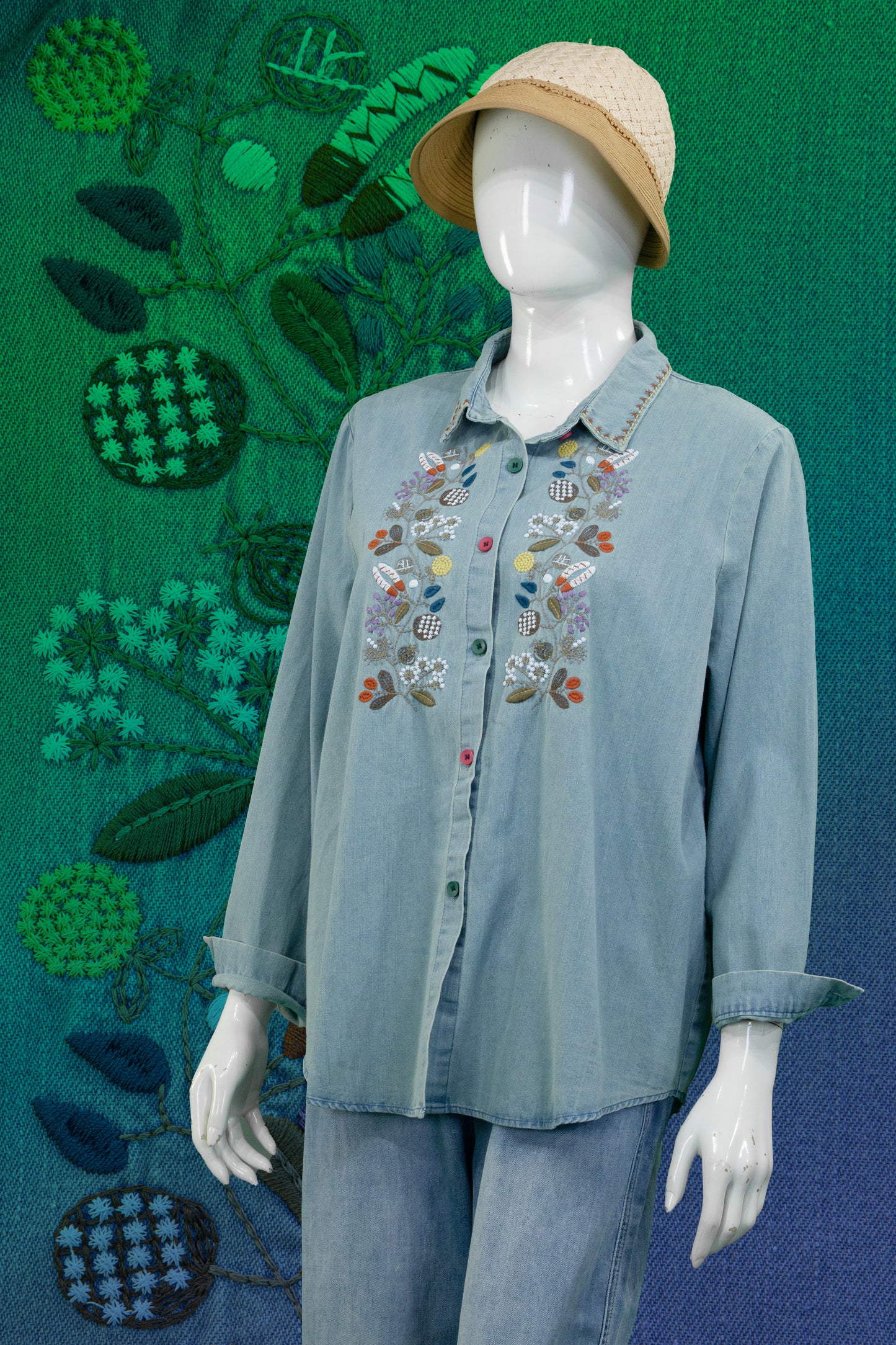 Blouse Soft Jeans Motif Bunga Multi Color