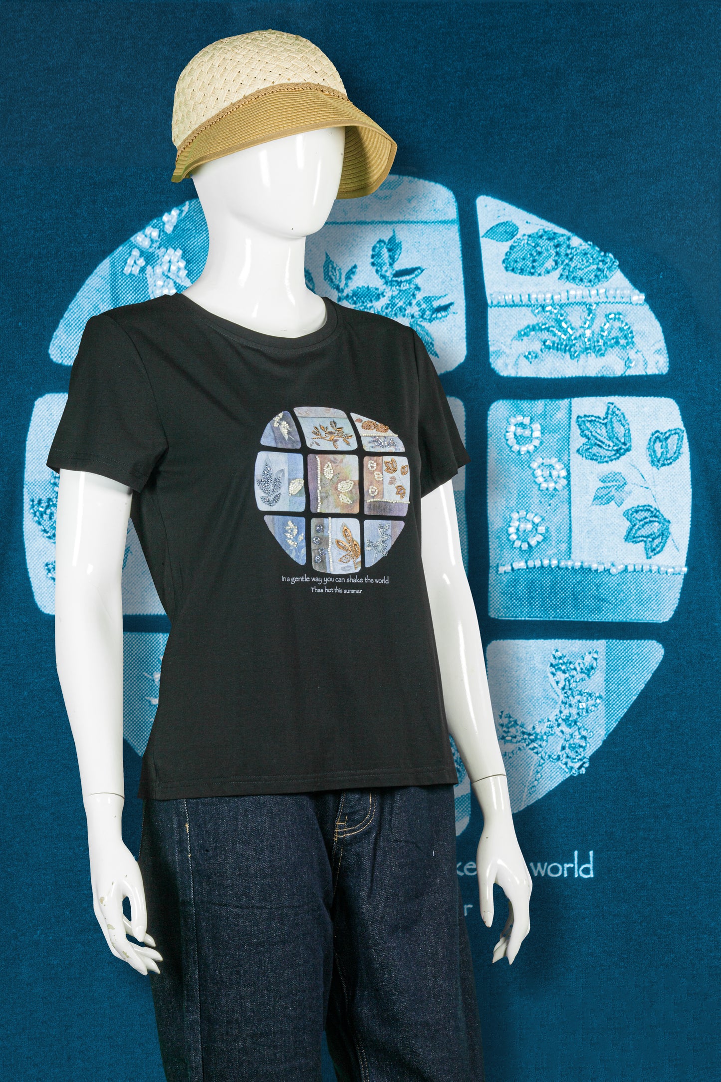 T-Shirt Sulam Motif Daun Bundar