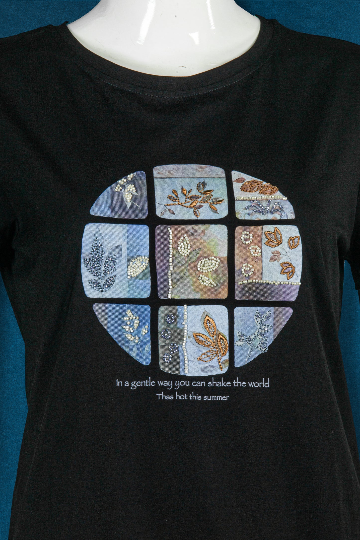 T-Shirt Sulam Motif Daun Bundar