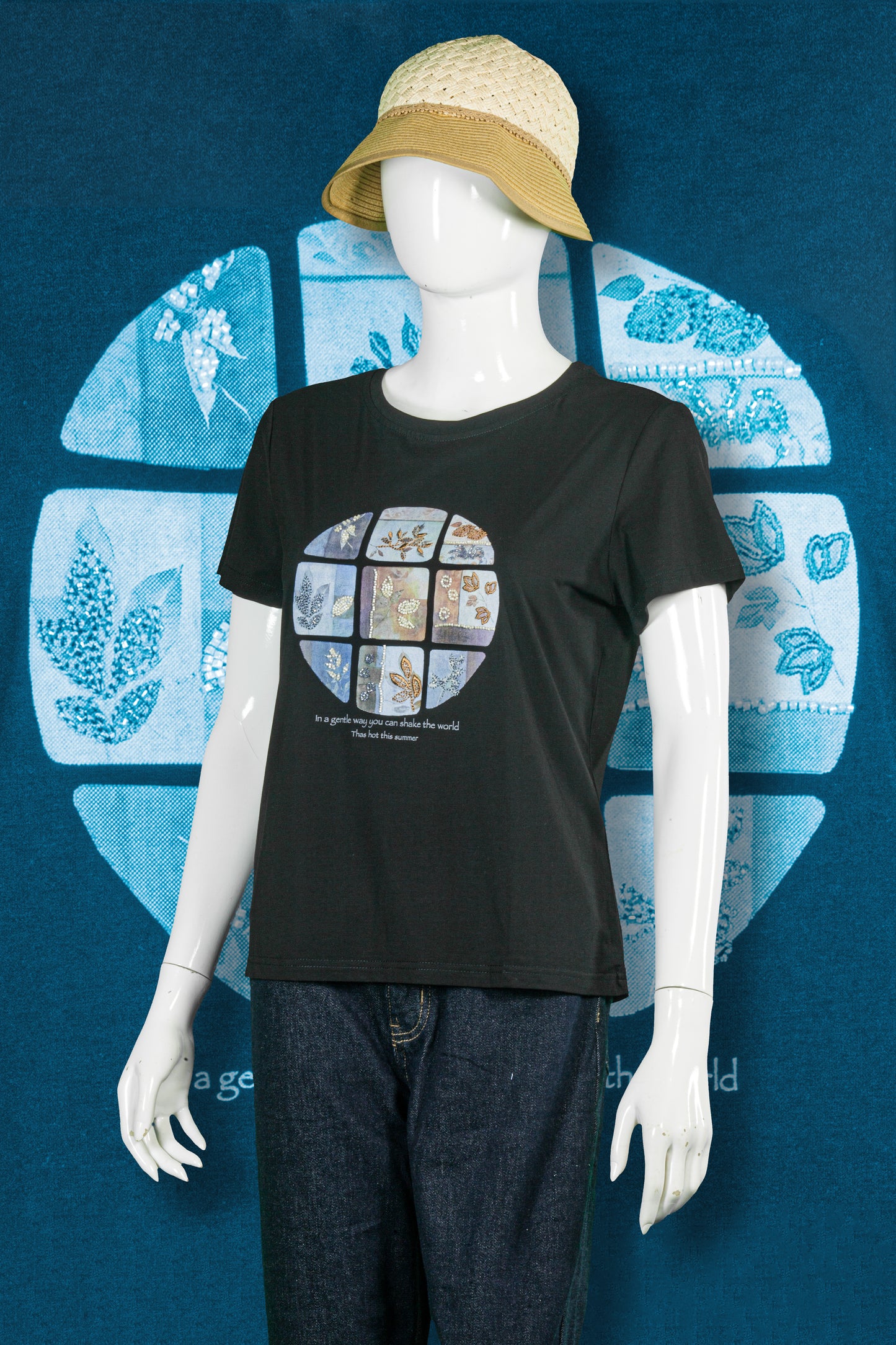 T-Shirt Sulam Motif Daun Bundar