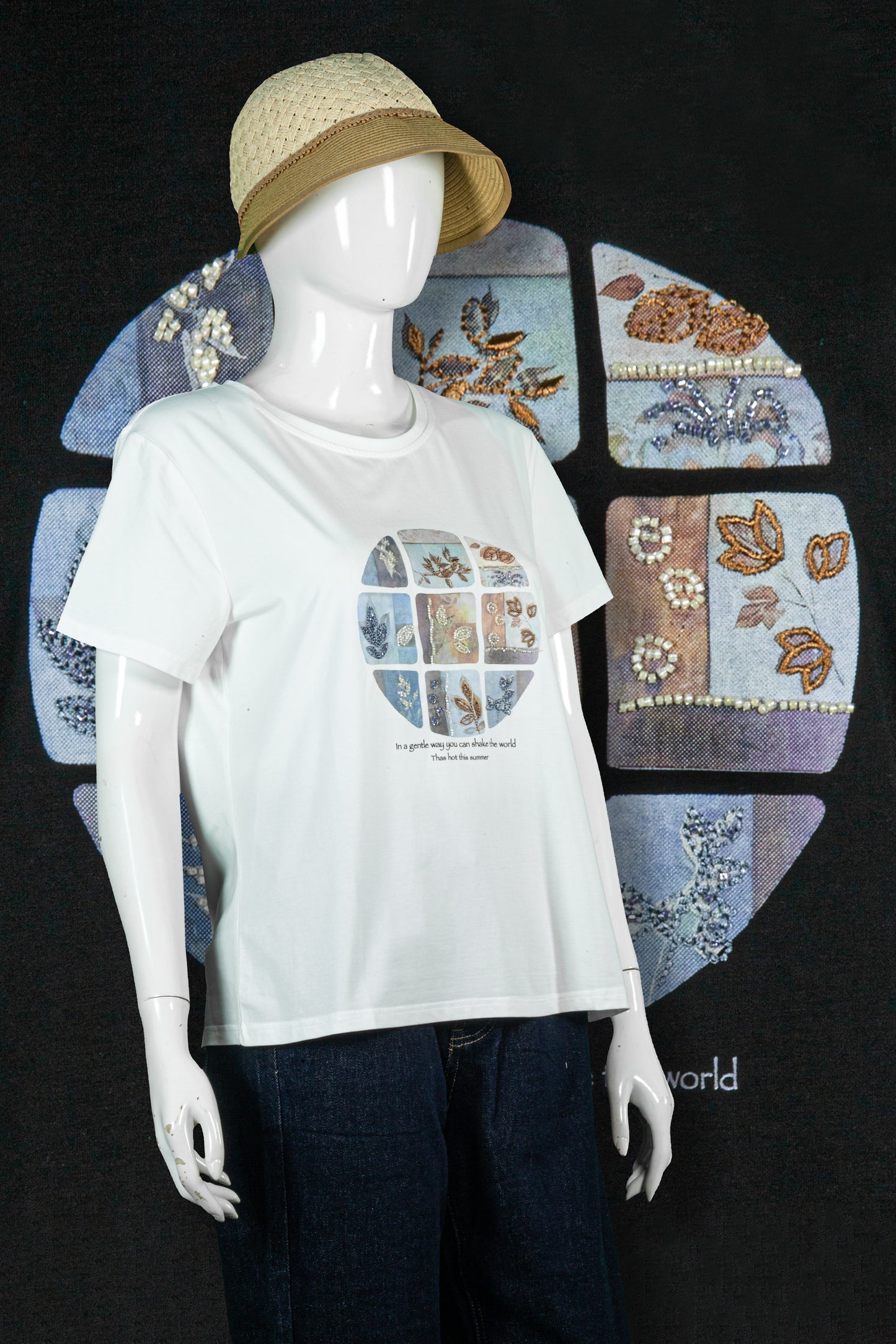 T-Shirt Sulam Motif Daun Bundar