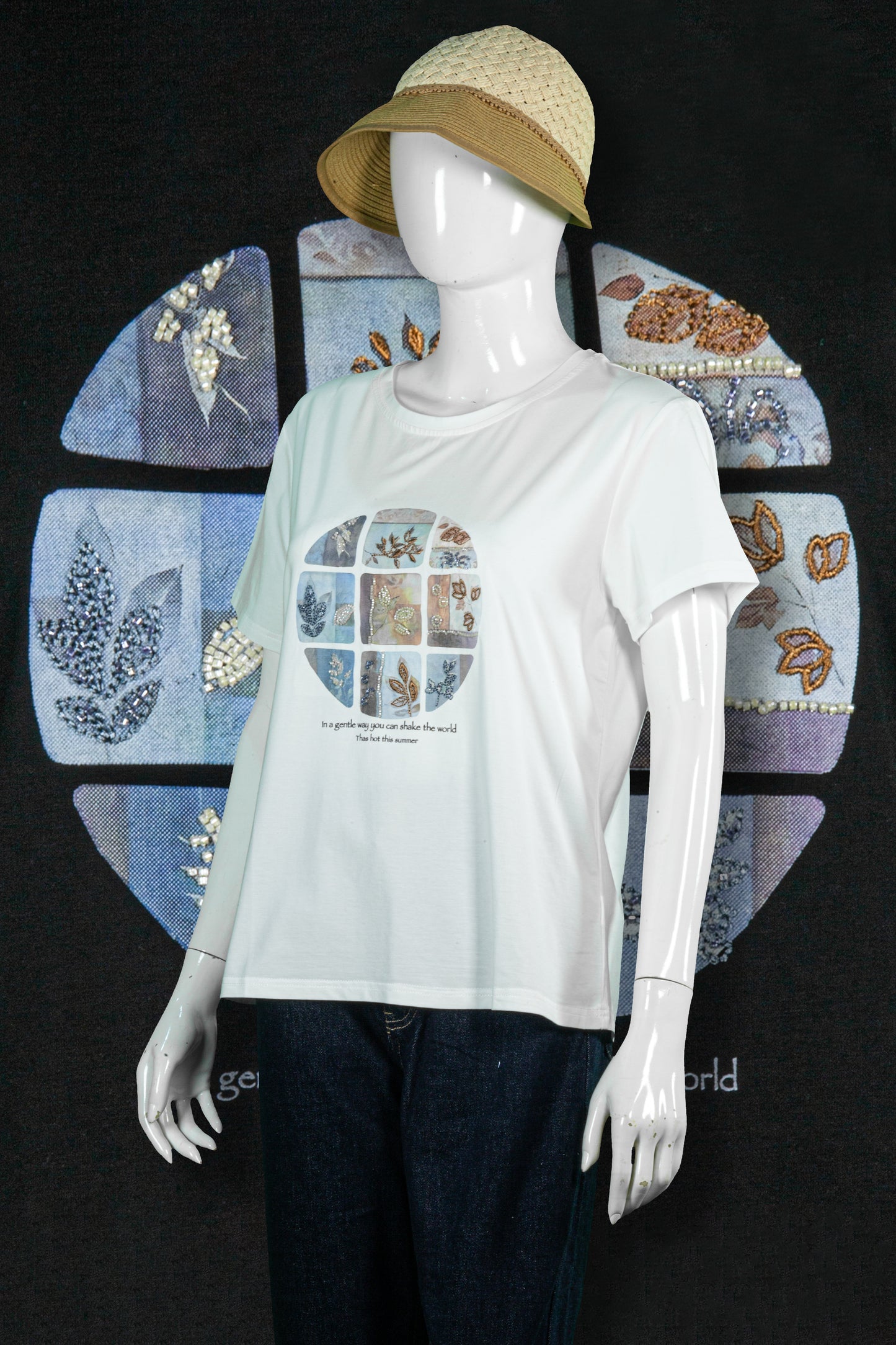 T-Shirt Sulam Motif Daun Bundar