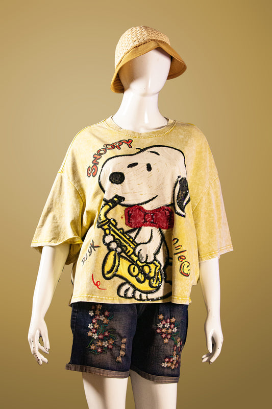 T-Shirt Premium Motif Saxophone Snoopy
