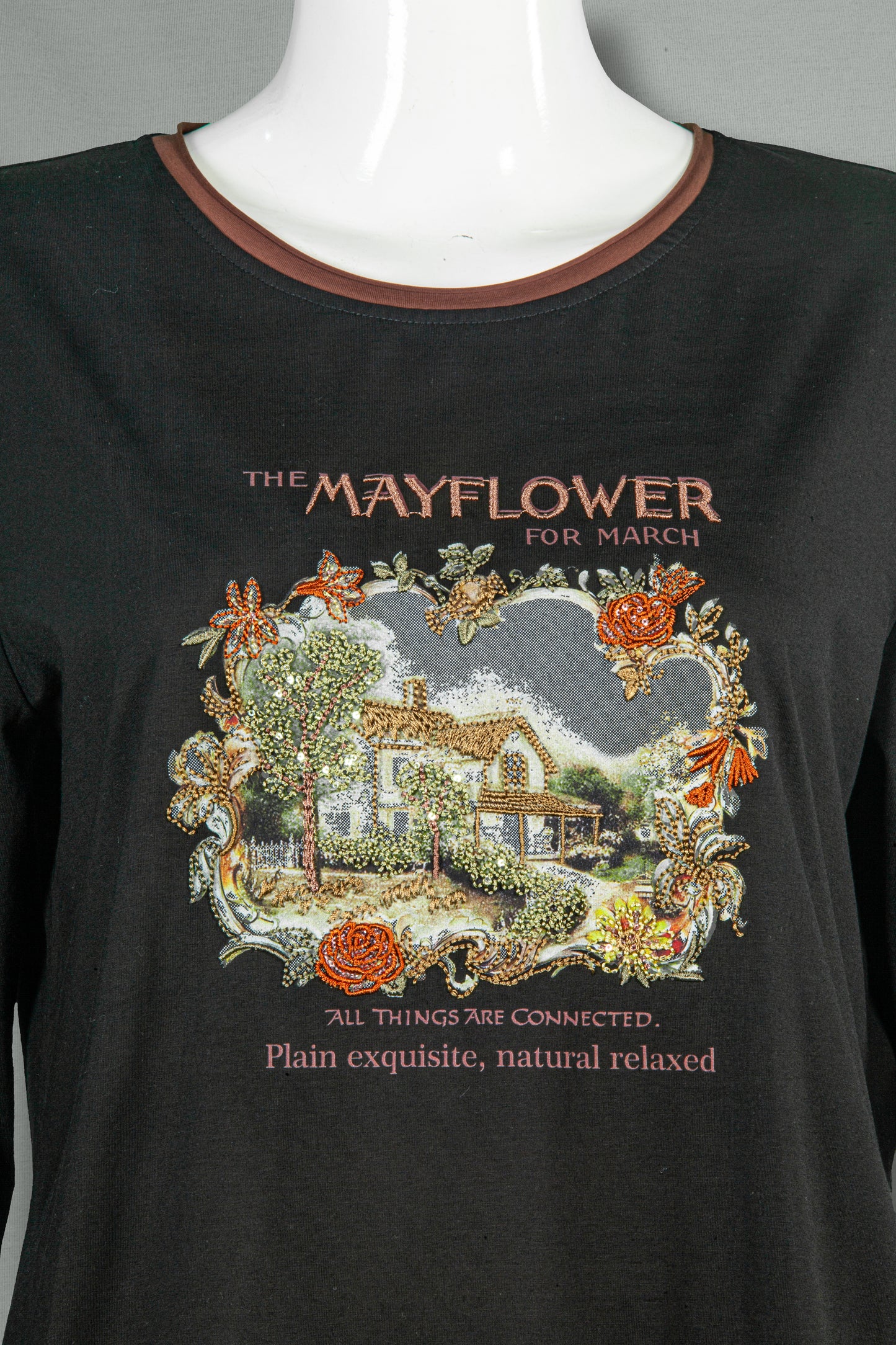T-Shirt Tangan Panjang Sulam Motif Mayflower