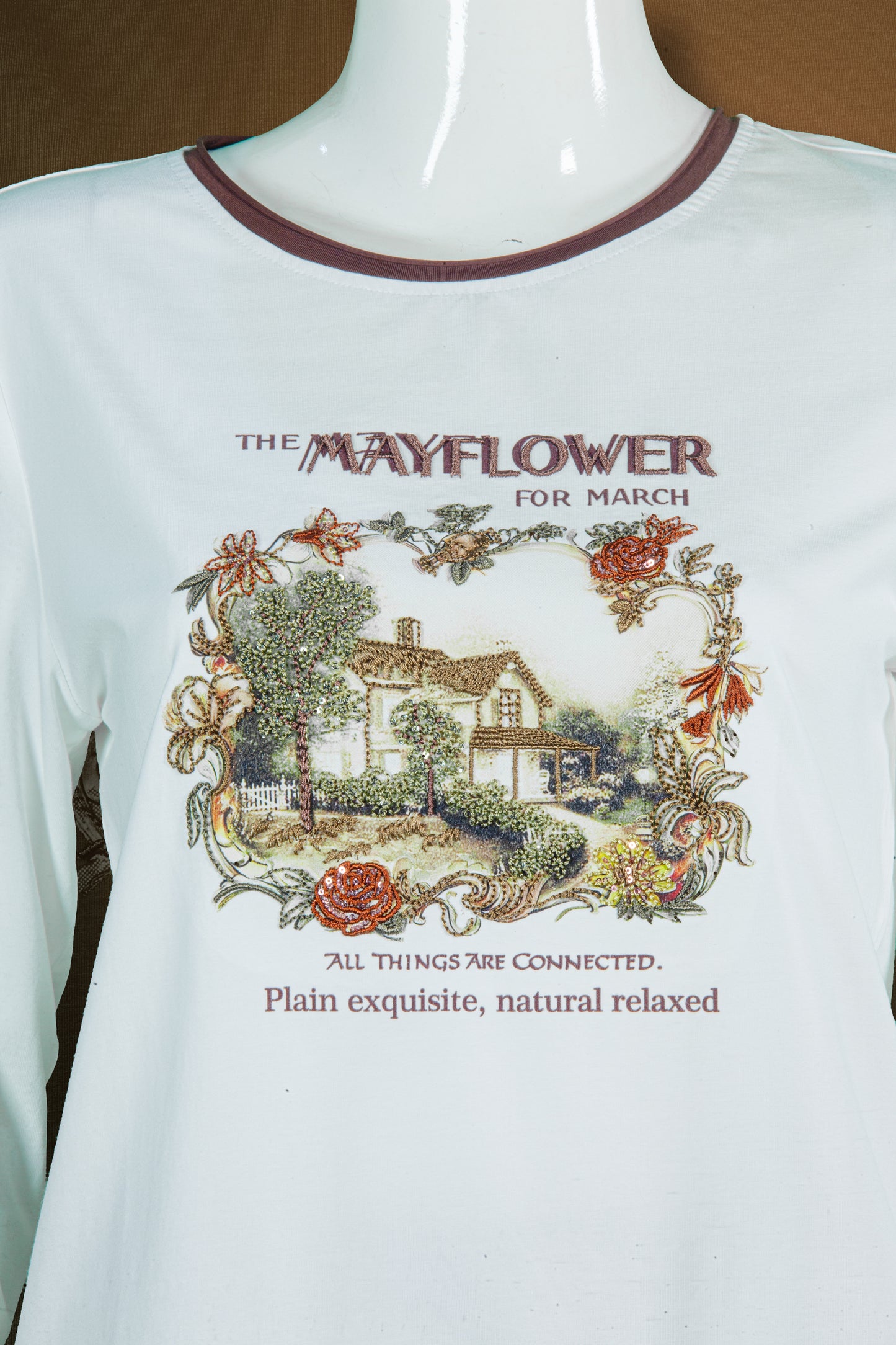 T-Shirt Tangan Panjang Sulam Motif Mayflower