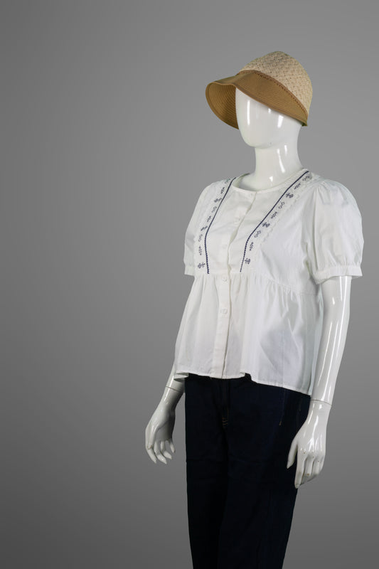 Blouse Katun Tangan Pendek Sulam Renda