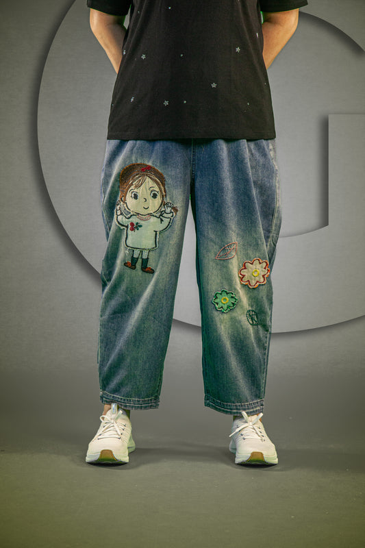 Celana Soft Jeans Happy Girl Flower