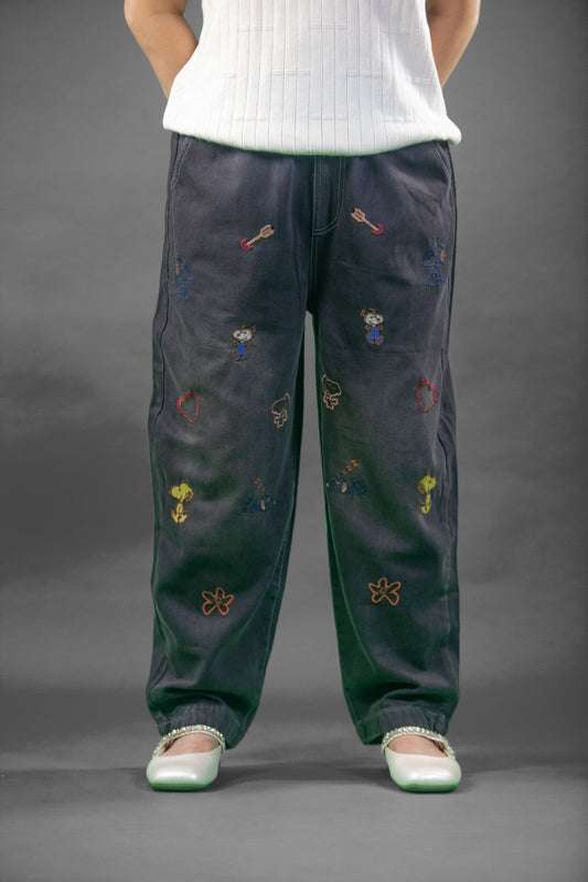 Celana Soft Jeans Motif Mini Snoopy