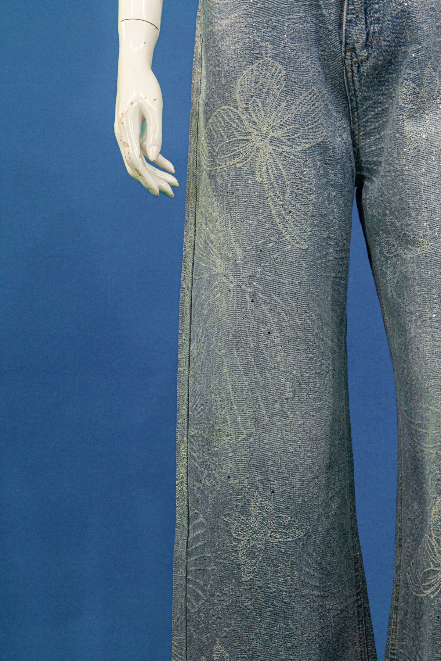 Celana Panjang Soft Jeans Motif Big Butterfly Embos