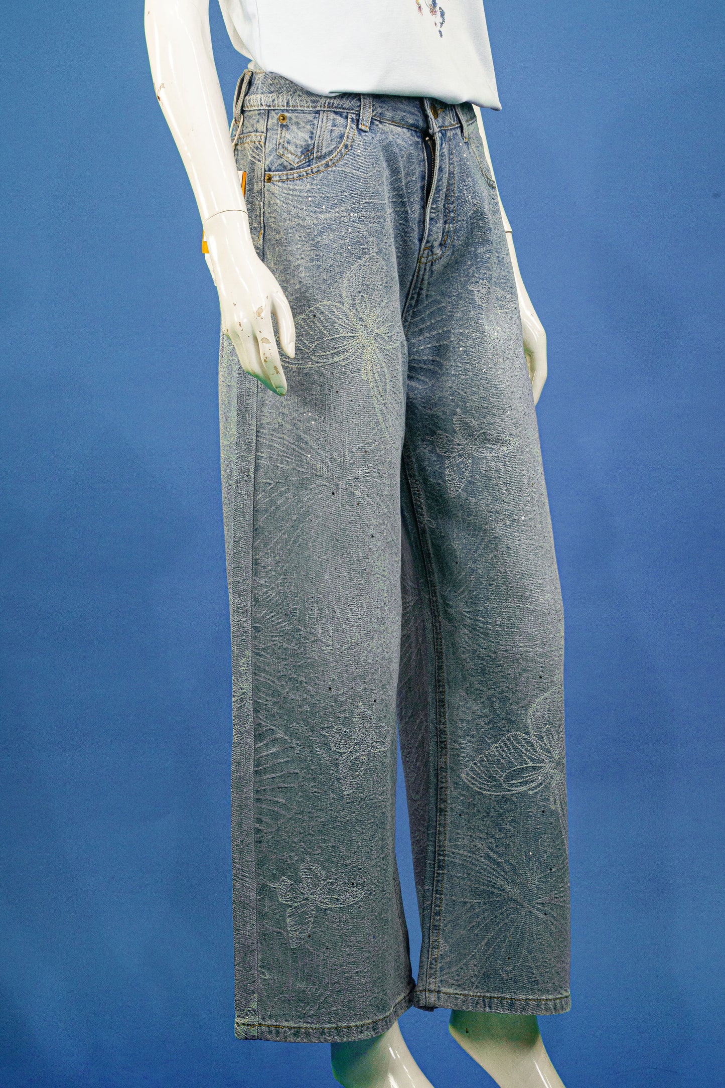 Celana Panjang Soft Jeans Motif Big Butterfly Embos