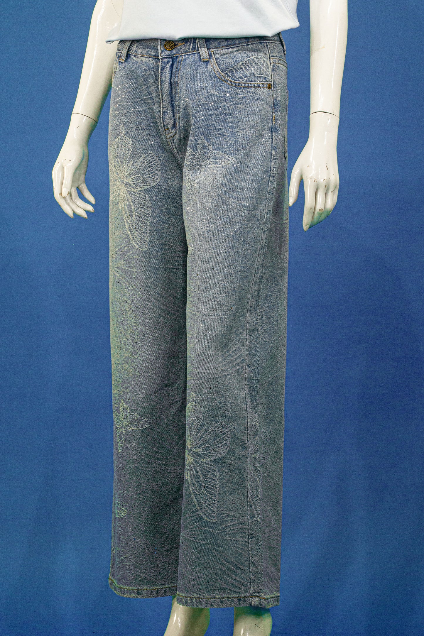 Celana Panjang Soft Jeans Motif Big Butterfly Embos