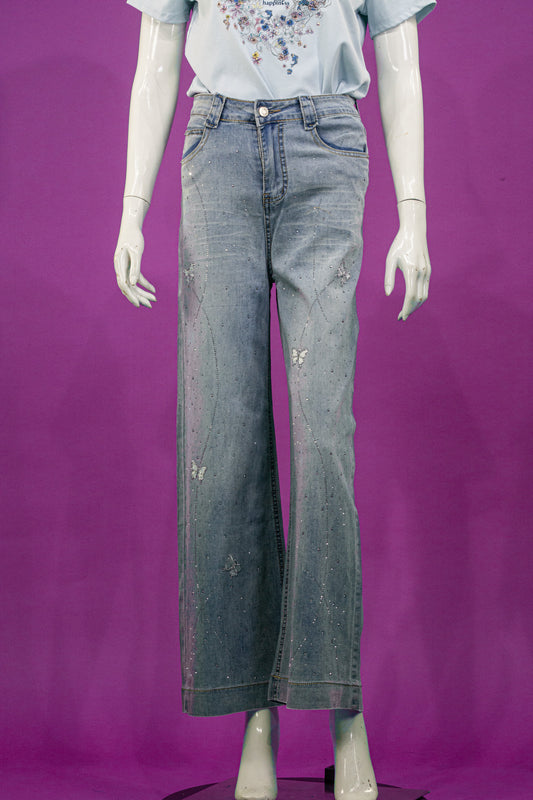 Celana Panjang Soft Jeans Motif Butterfly Path