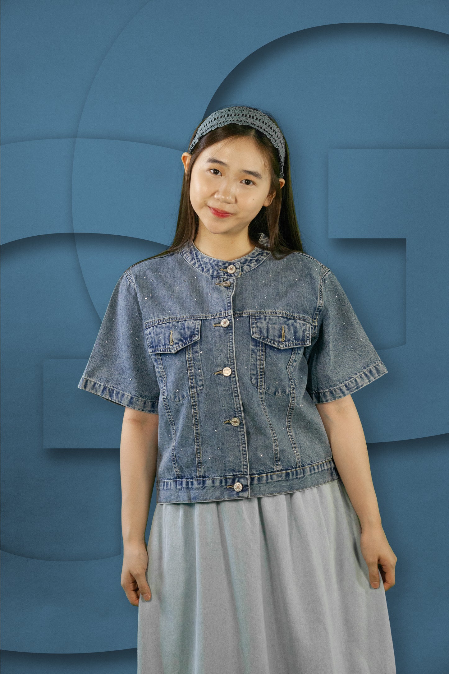 Blouse Jeans Round Neck Bling2