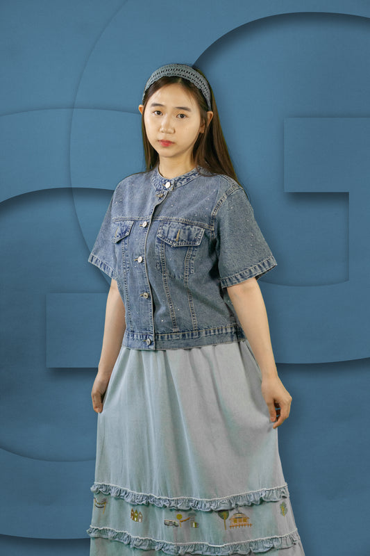 Blouse Jeans Round Neck Bling2