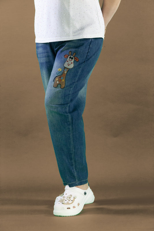 Celana Soft Jeans Panjang Motif Jerapah