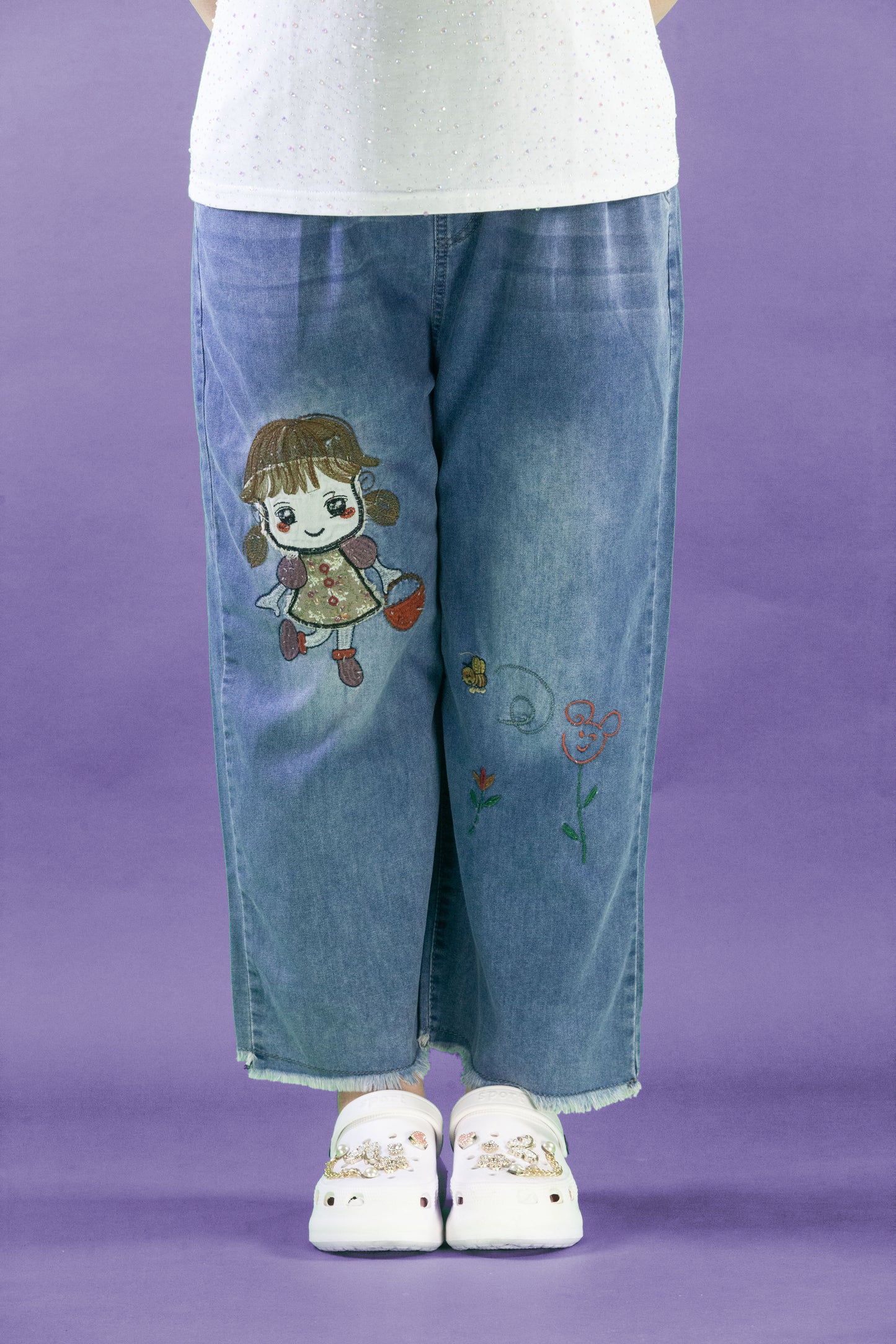 Celana Soft Jeans Panjang Motif Flower Girl