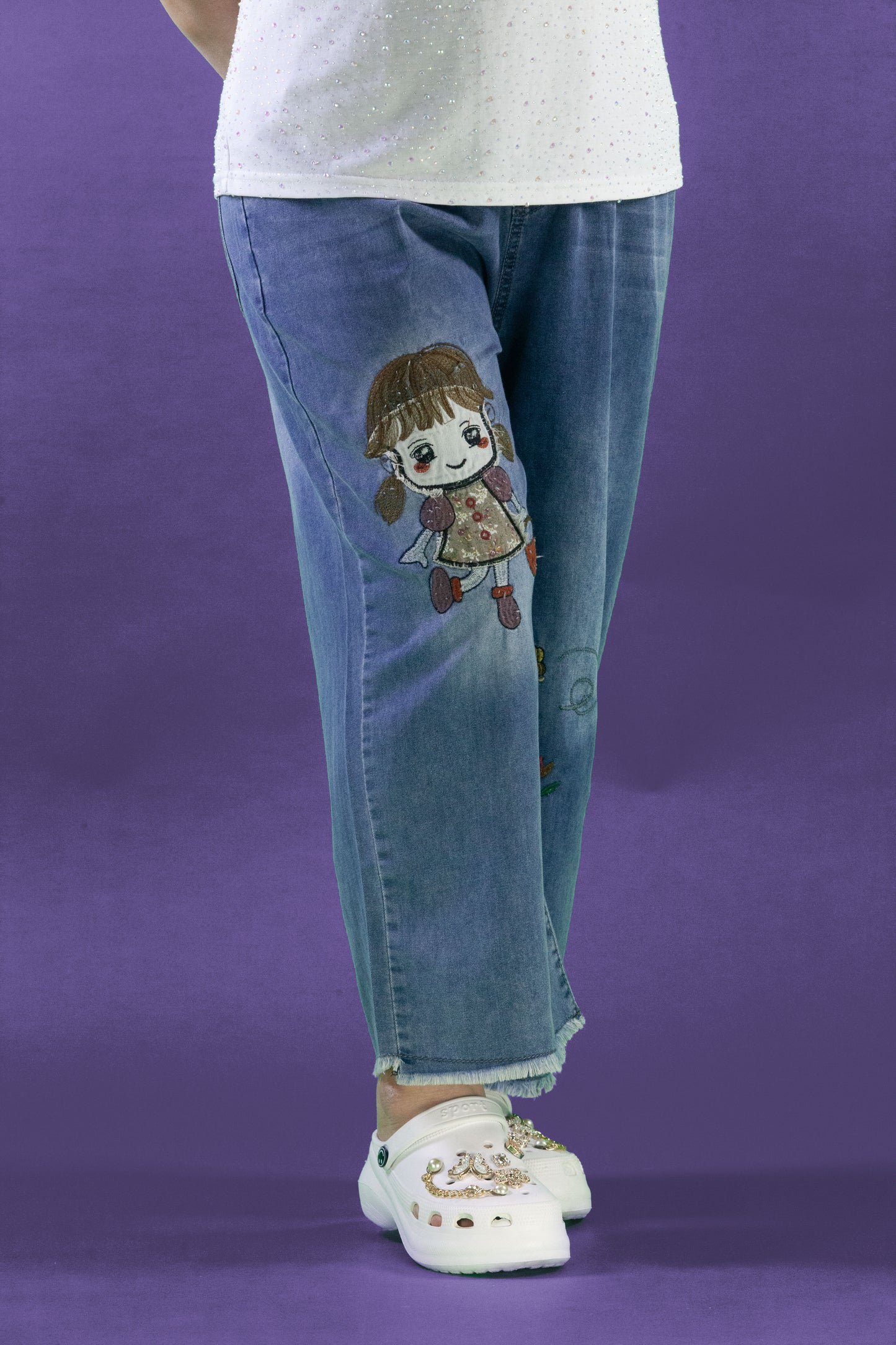 Celana Soft Jeans Panjang Motif Flower Girl