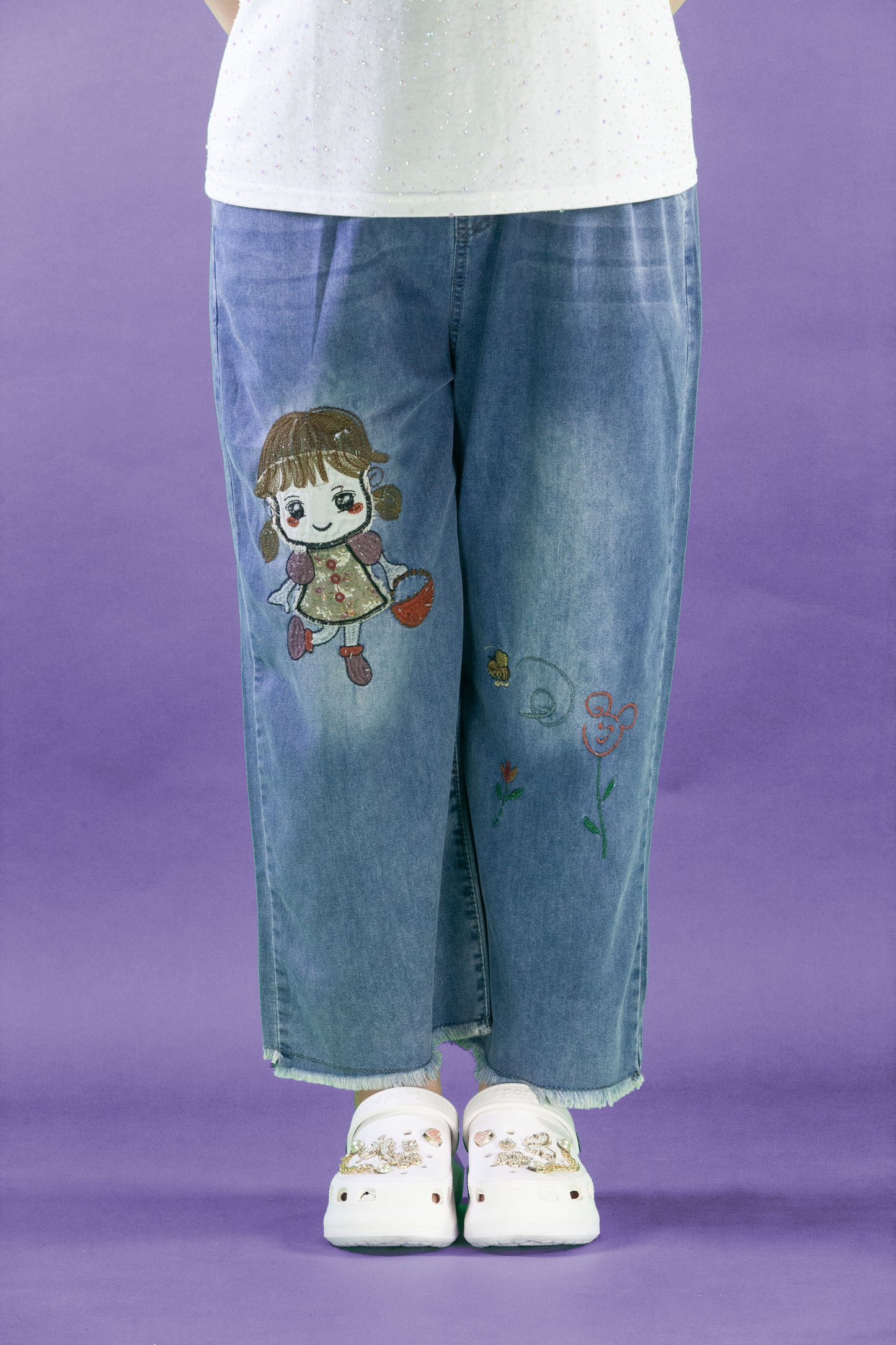 Celana Soft Jeans Panjang Motif Flower Girl